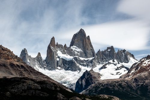 Free Breathtaking view of Fitz Roy mountain in Patagonia with clear blue skies. Stock Photo