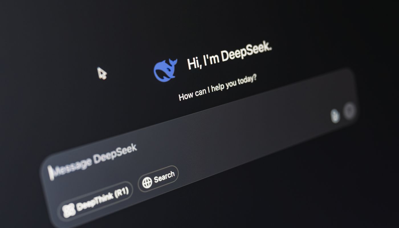 Laptop screen showing an AI chat interface in dark mode, representing automated content generation