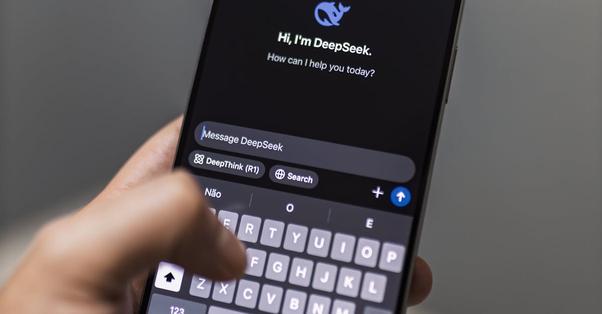 Photo by Matheus Bertelli Close-up of a smartphone with an AI chat interface titled "DeepSeek" on the screen.