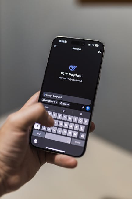 Close-up of a smartphone with an AI chat interface titled