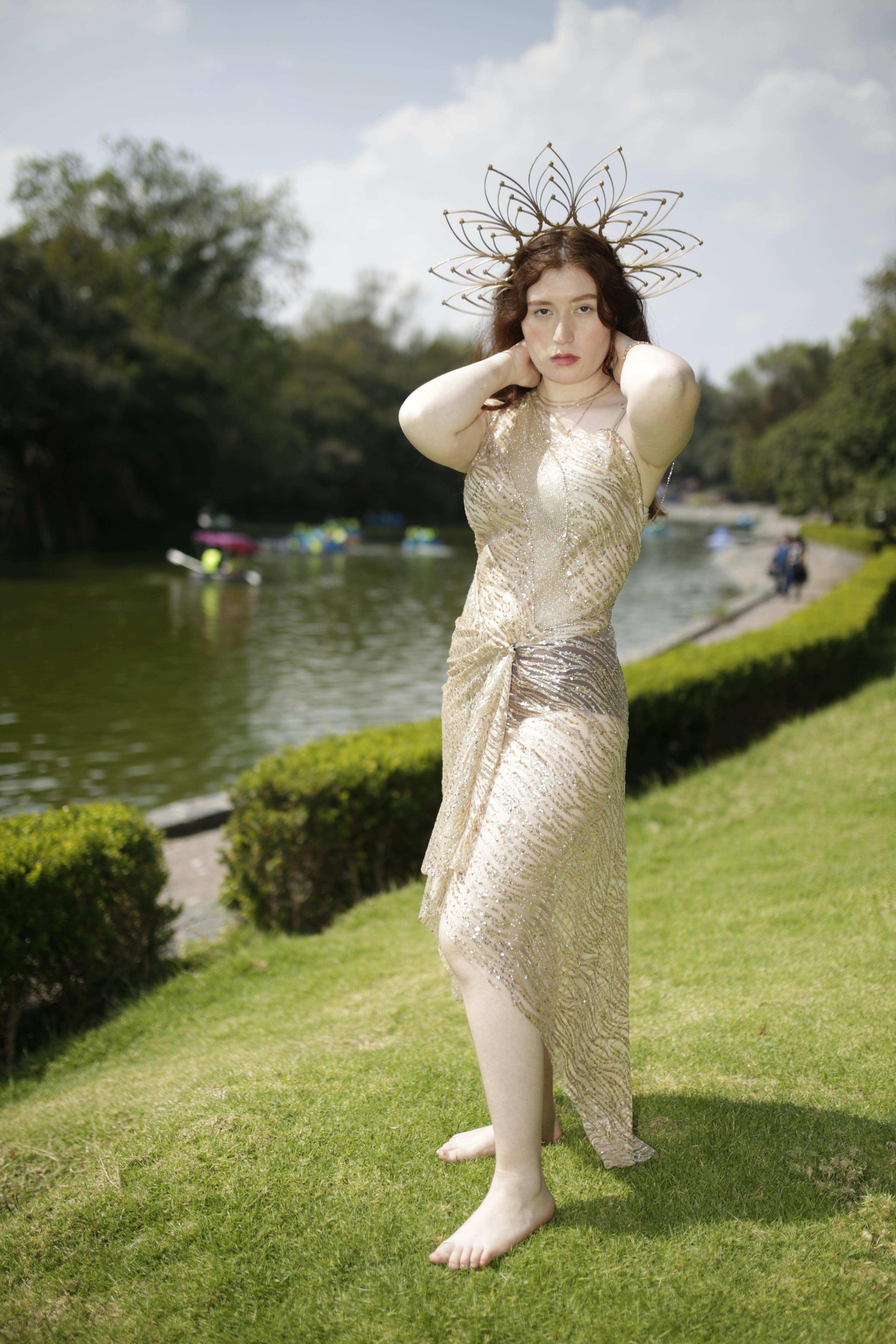 ethereal goddess portrait in park setting