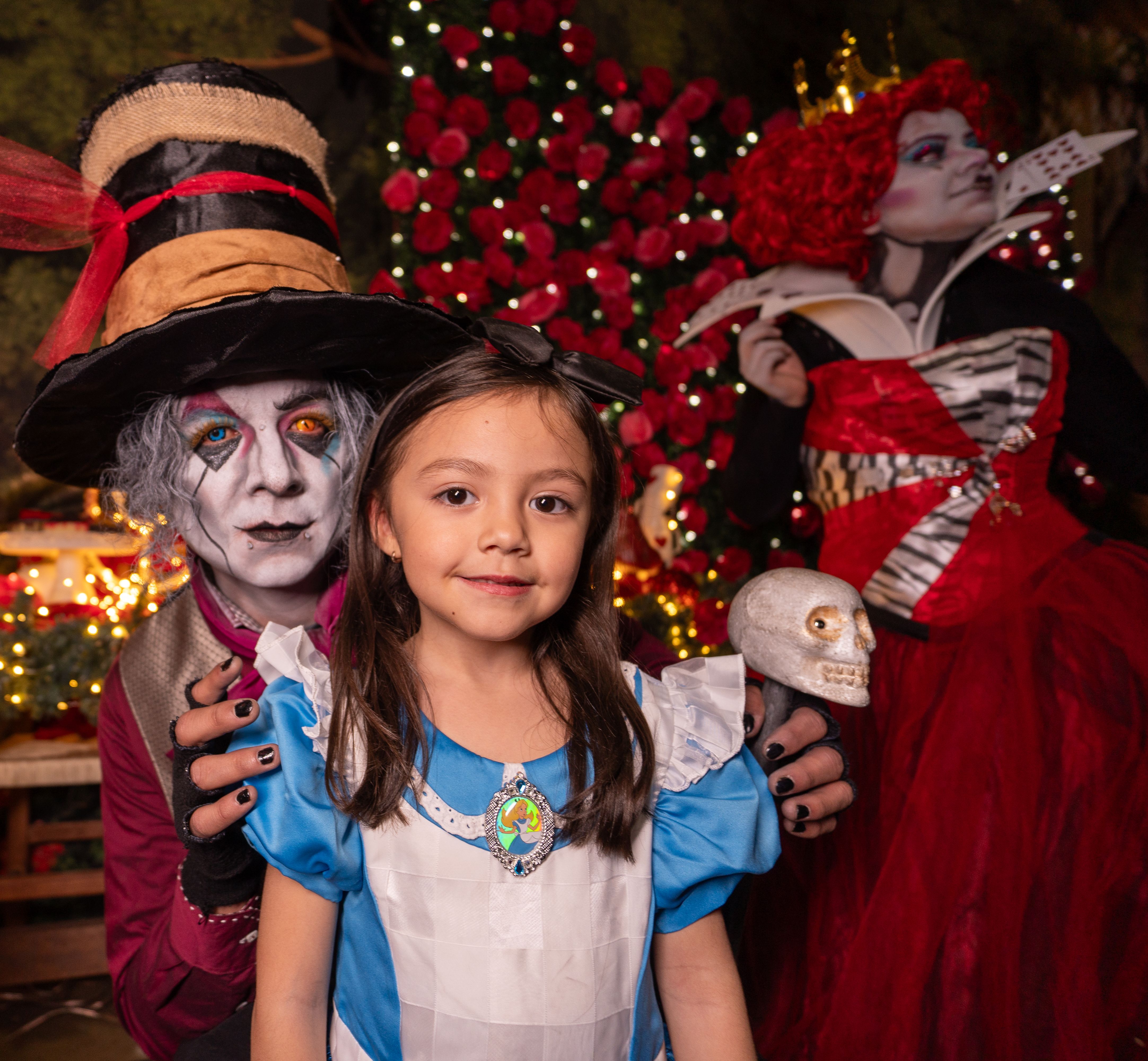 Children posing with costumed characters in the meet-and-greet finale room at Shrek's Adventure London