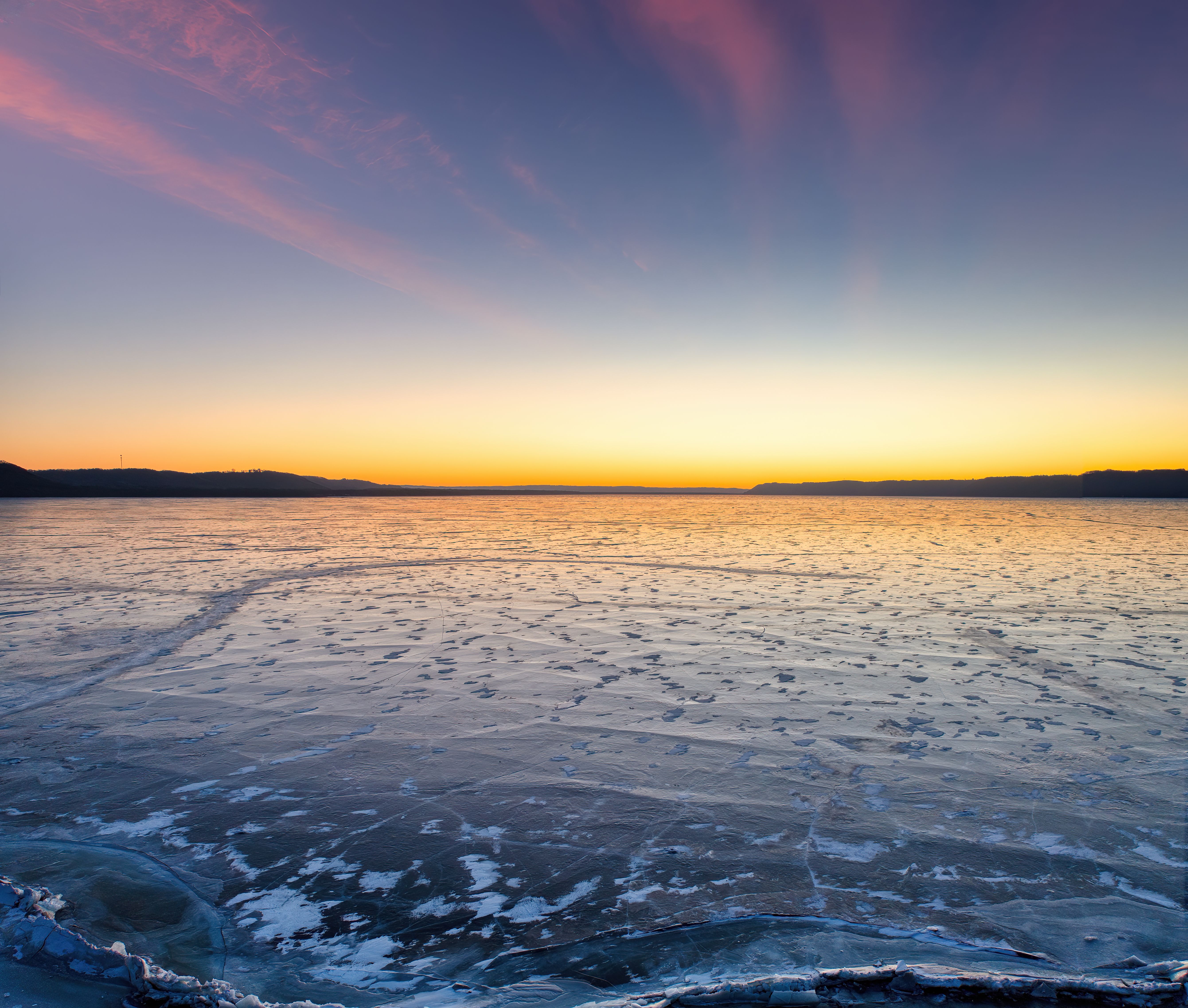 Serene Winter Sunset Over Frozen Lake Pepin · Free Stock Photo