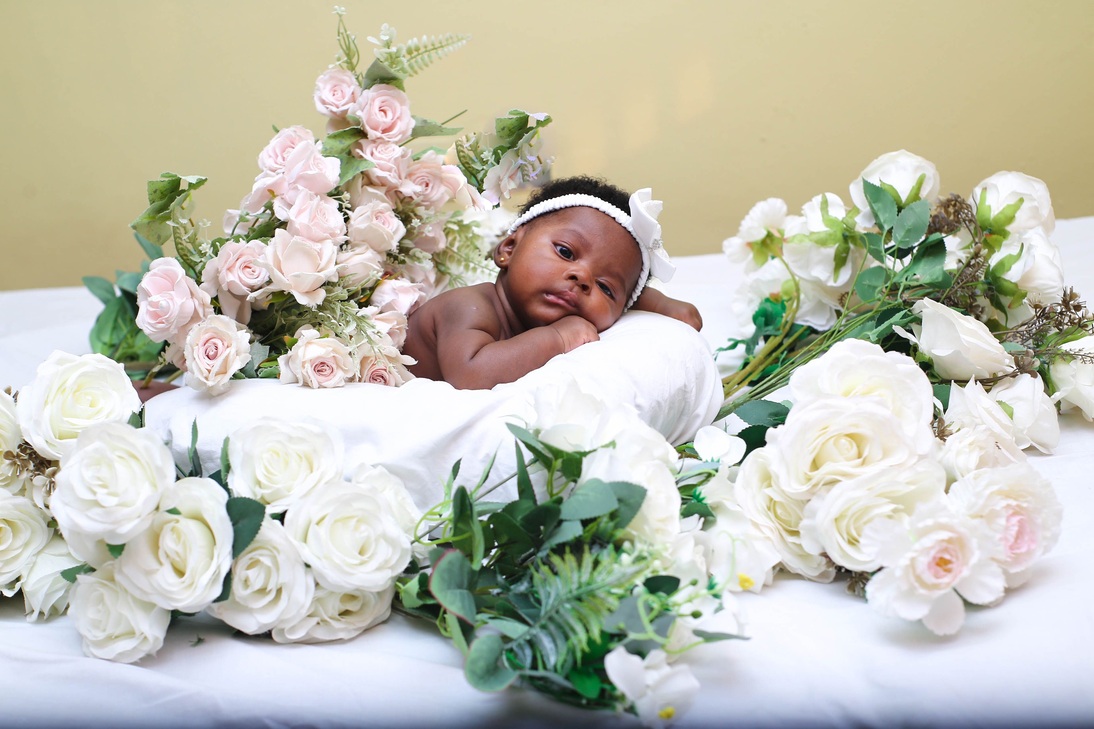 Adorable Baby Surrounded by Blossoming Roses · Free Stock Photo