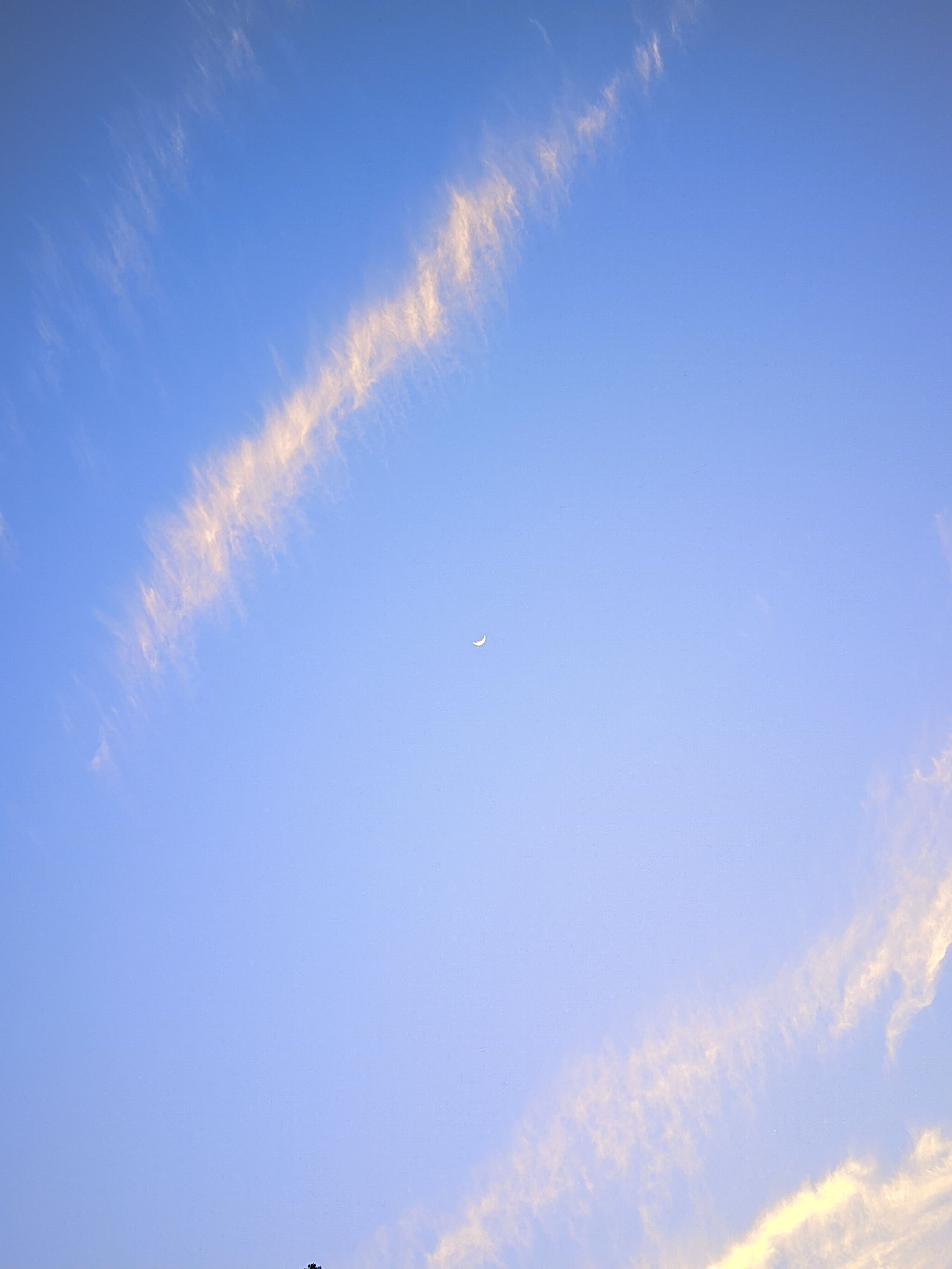 Serene Blue Sky with White Moon and Light Clouds · Free Stock Photo