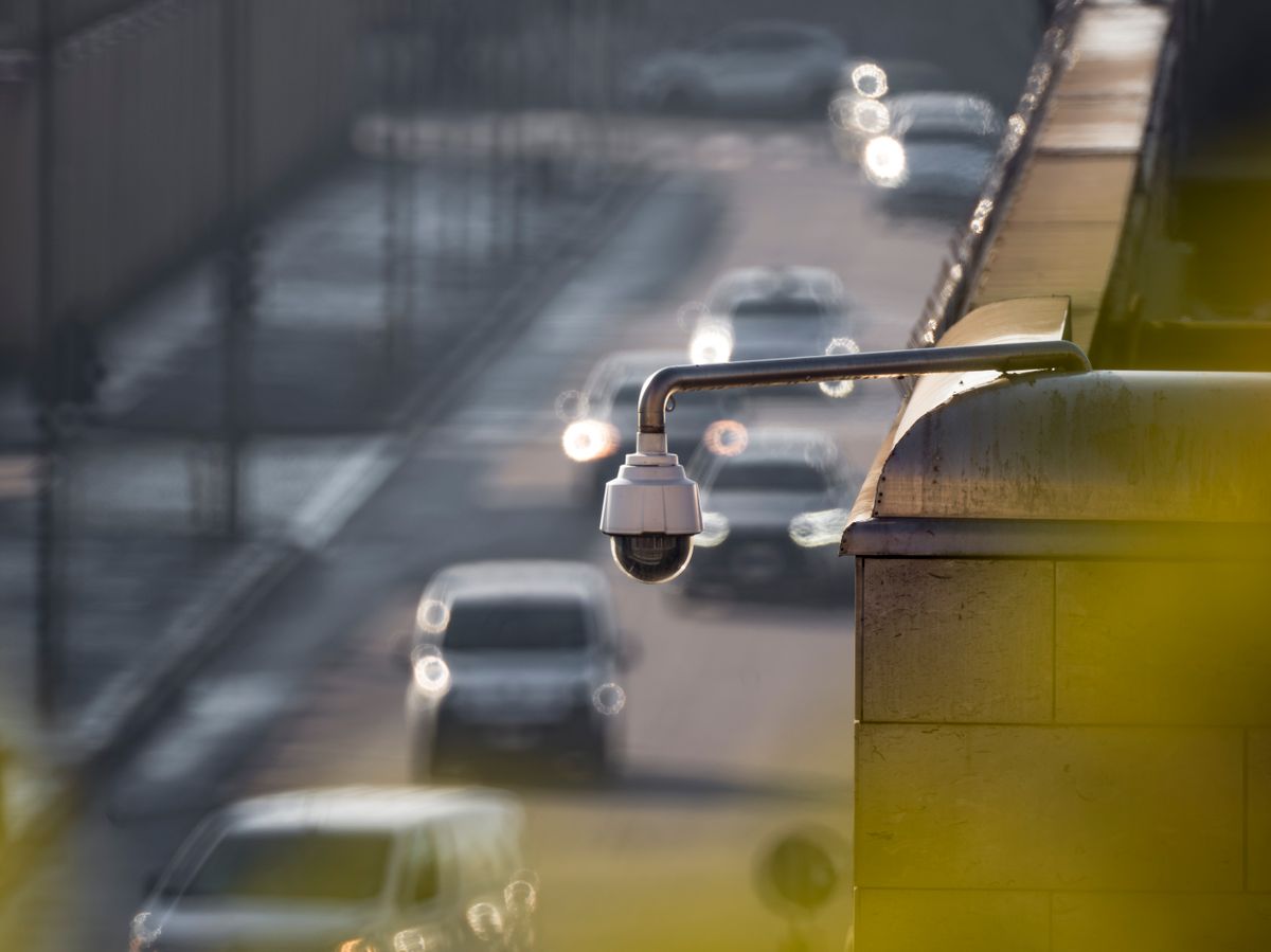 High-resolution traffic surveillance camera monitoring license plates