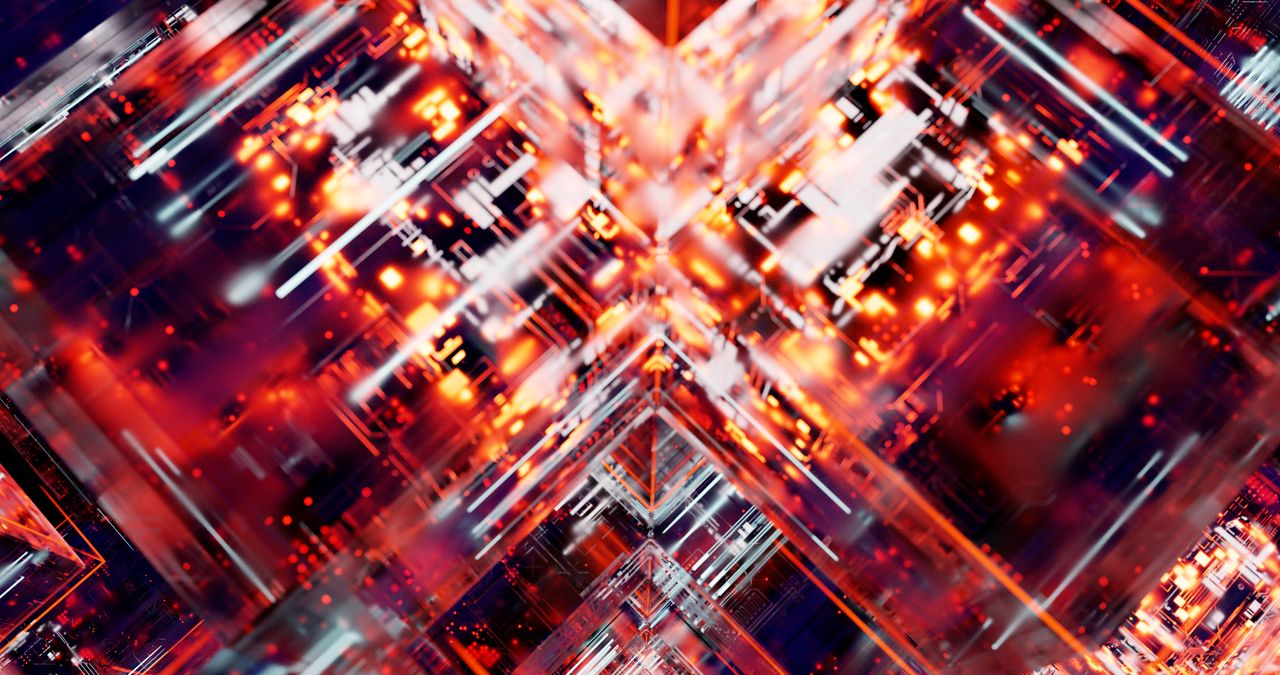 colorful digital abstract art depicting futuristic circuitry and techn