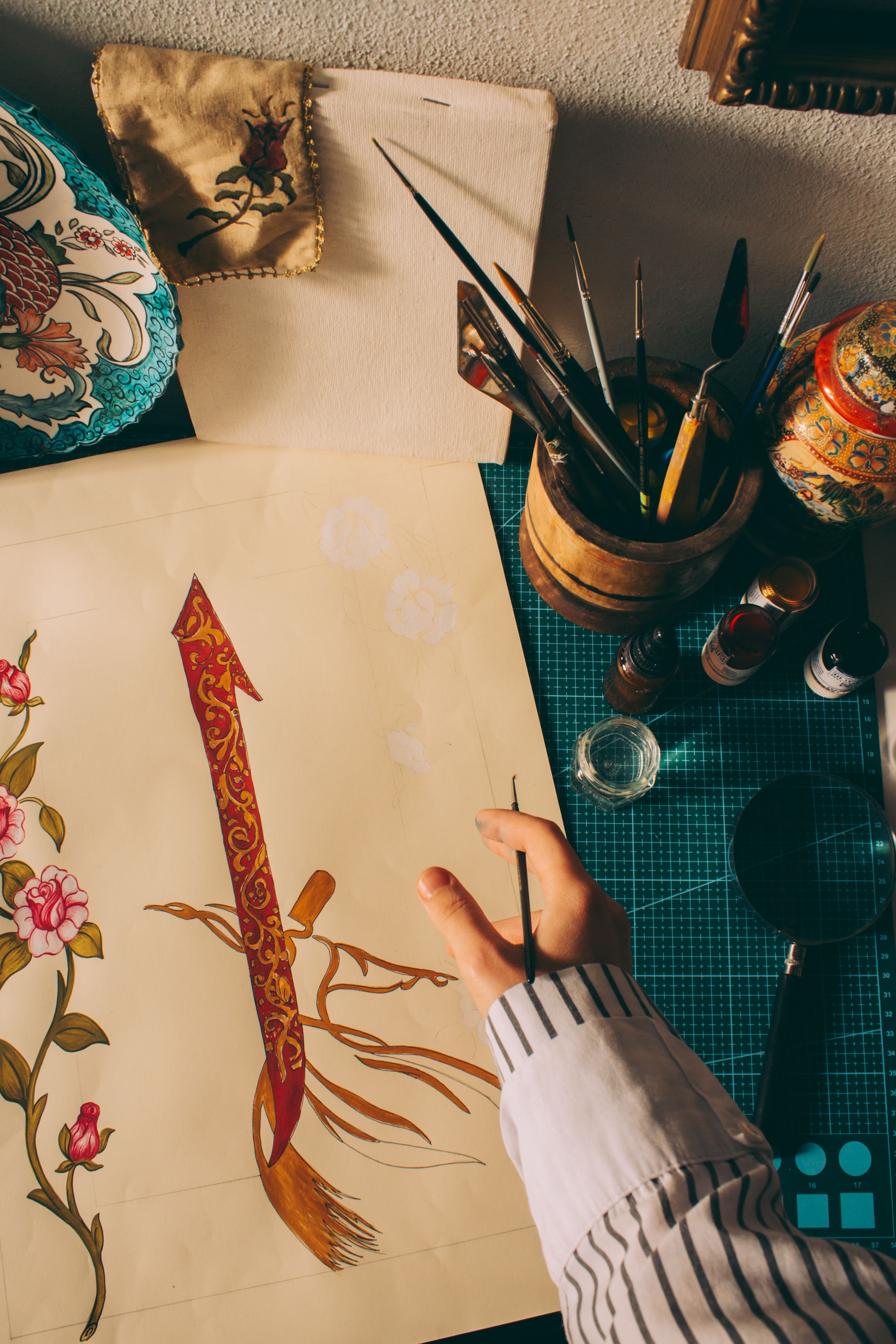 Artistic Calligraphy Workspace with Traditional Tools · Free Stock Photo