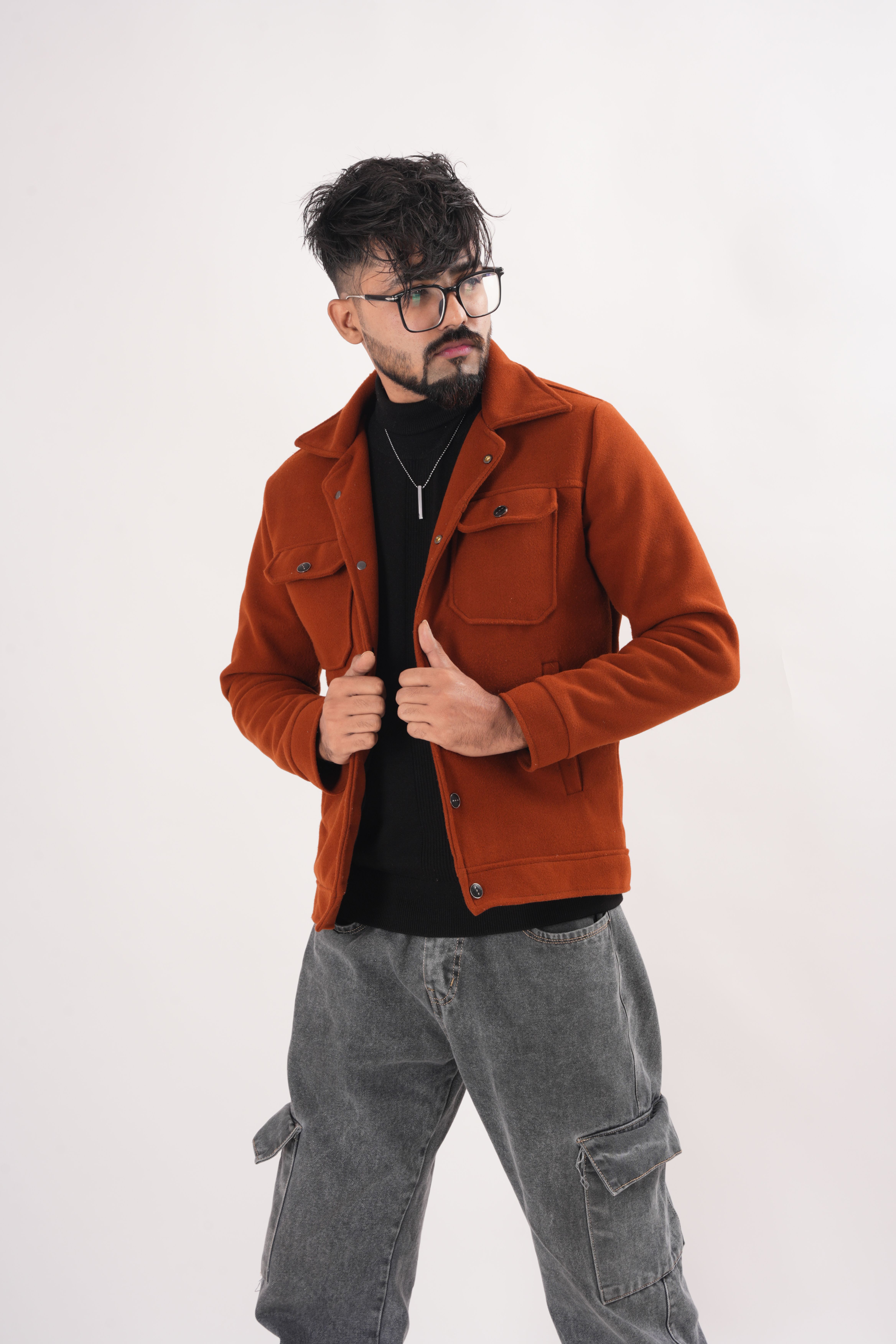 Stylish Man in Orange Jacket against White Background · Free Stock Photo