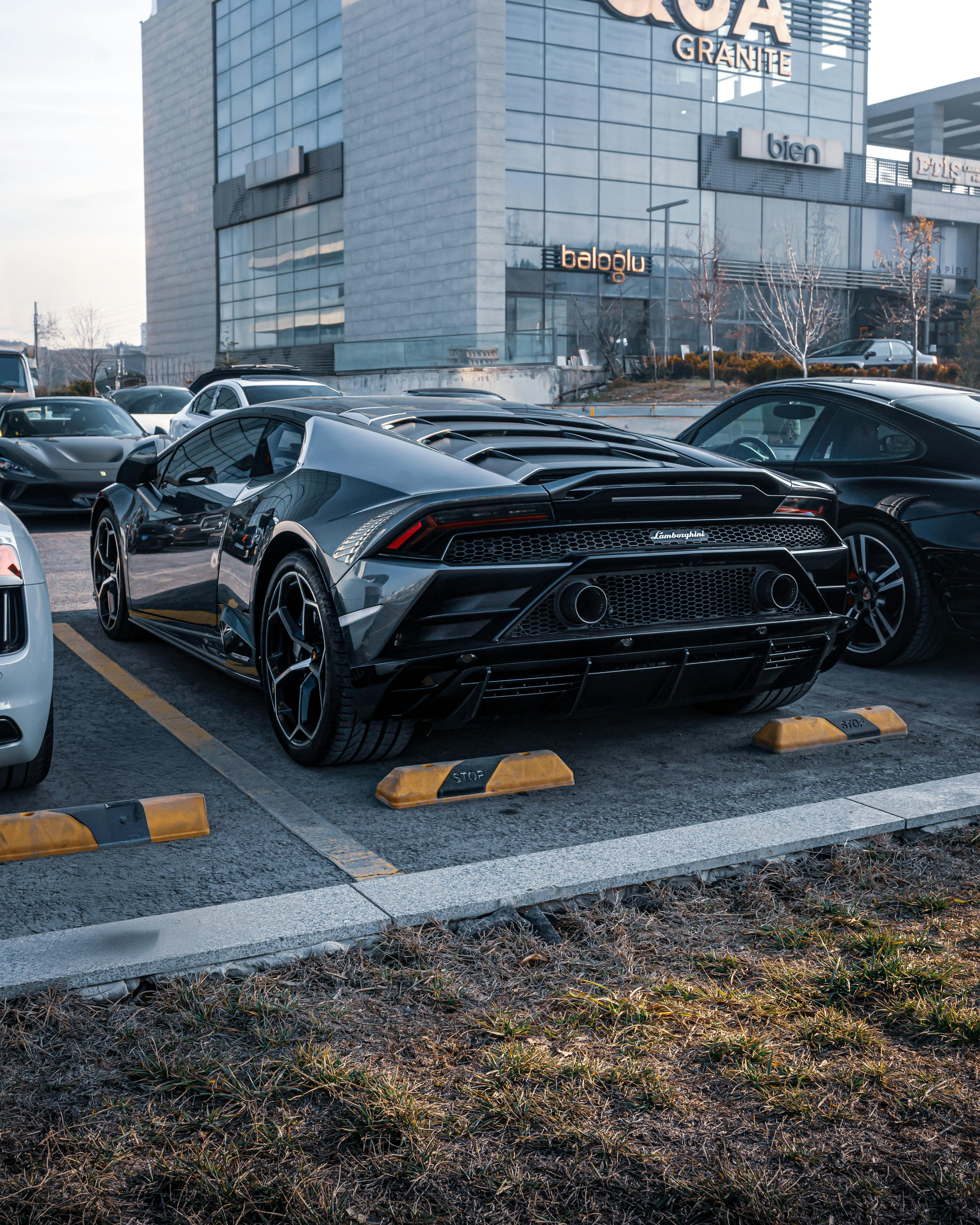 Stunning Lamborghini Huracan parked in an Ankara parking lot, showcasing luxury and modern design.