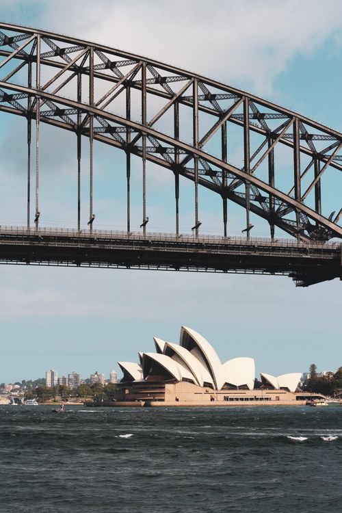 Free Iconic view of Sydney Opera House and Harbour Bridge in daylight. Stock Photo