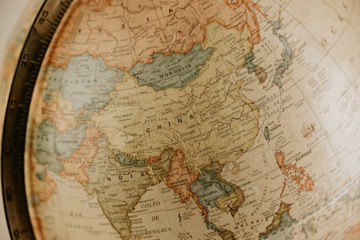 Mappa Del Globo D'epoca Che Mostra L'asia E Le Regioni Circostanti