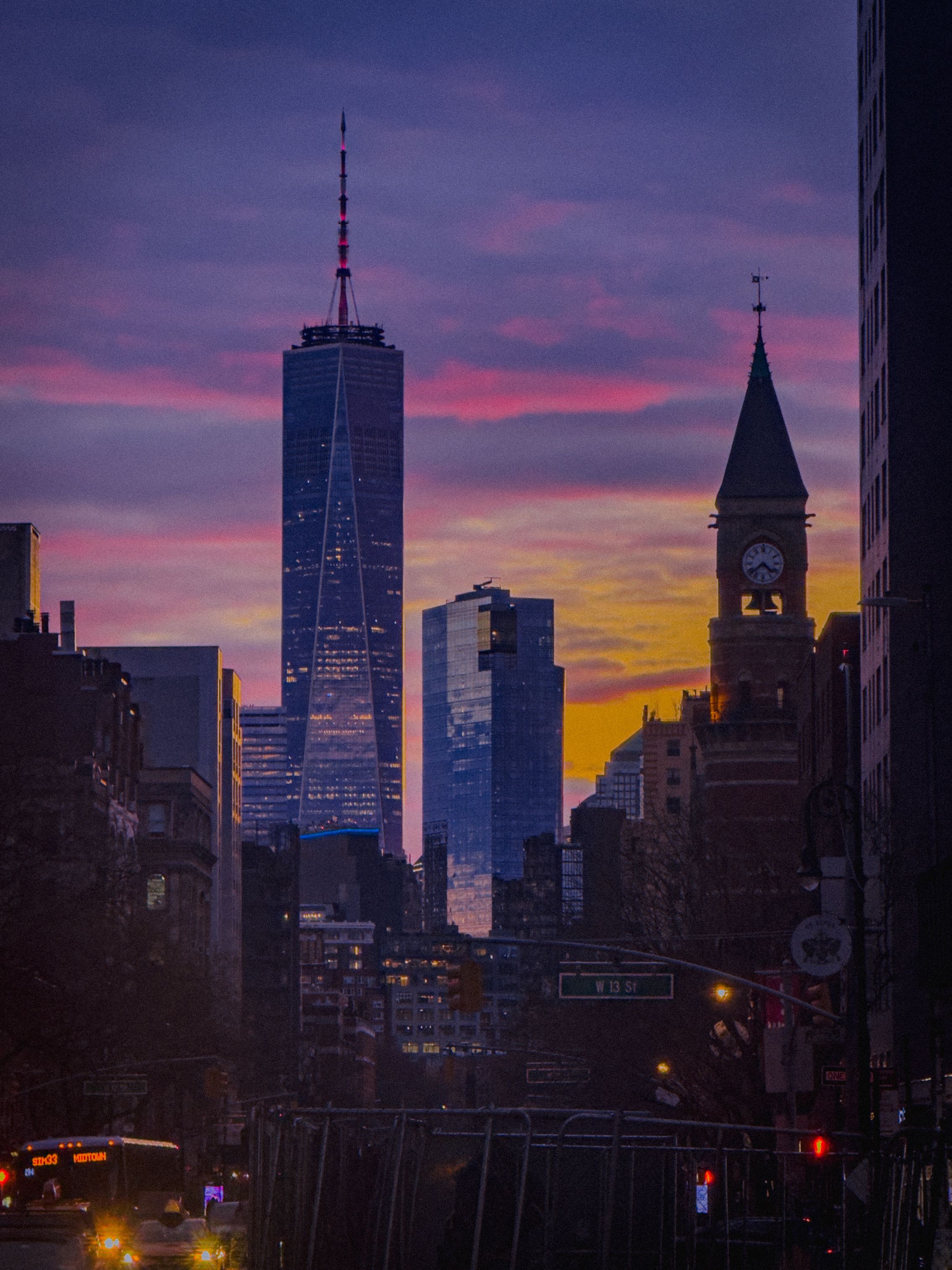 New York City skyline at sunset