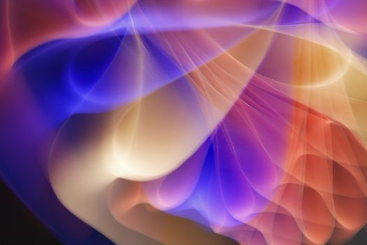 A captivating abstract light artwork featuring vibrant blues, pinks, and yellows with dynamic shapes.