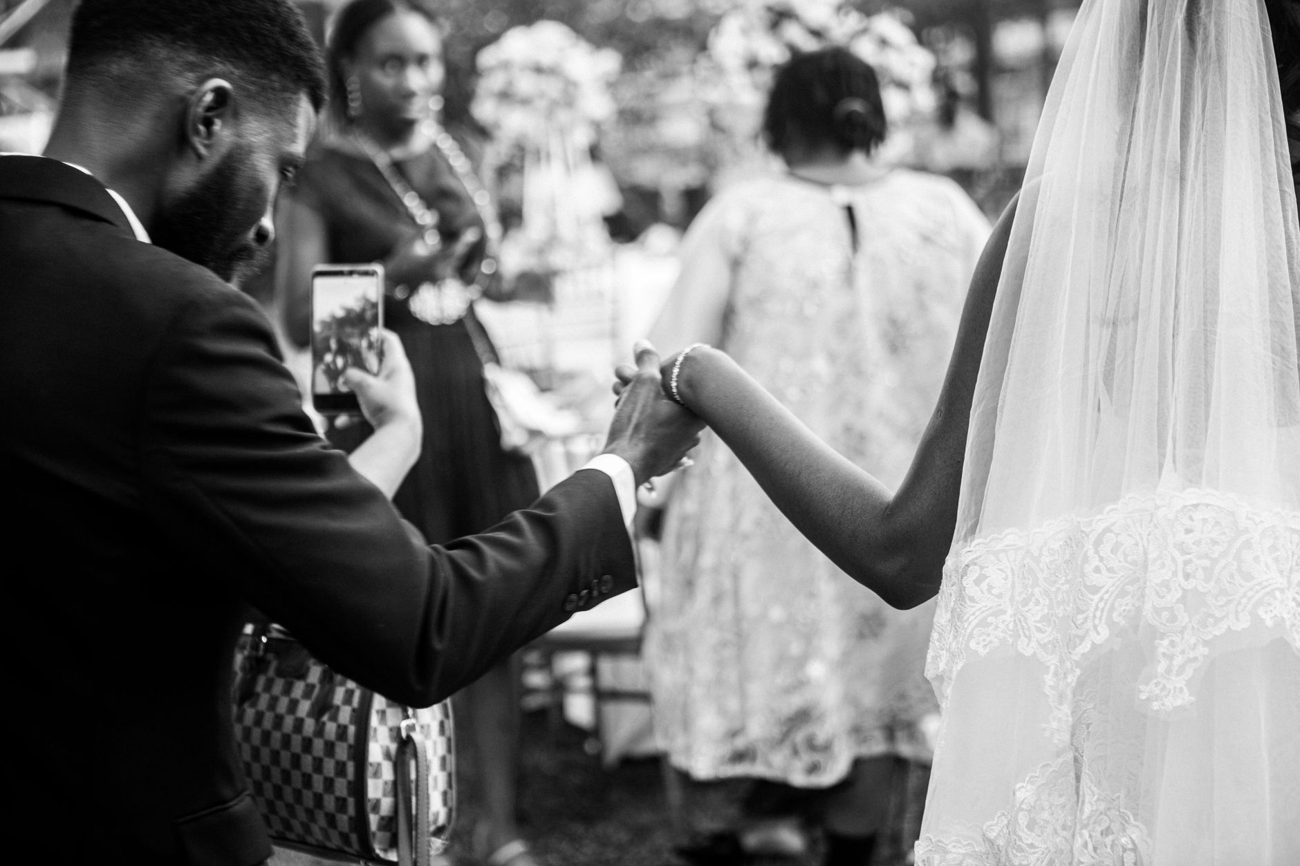 Elegant black and white bridal portrait capturing the essence of a wedding in Abuja, Nigeria.