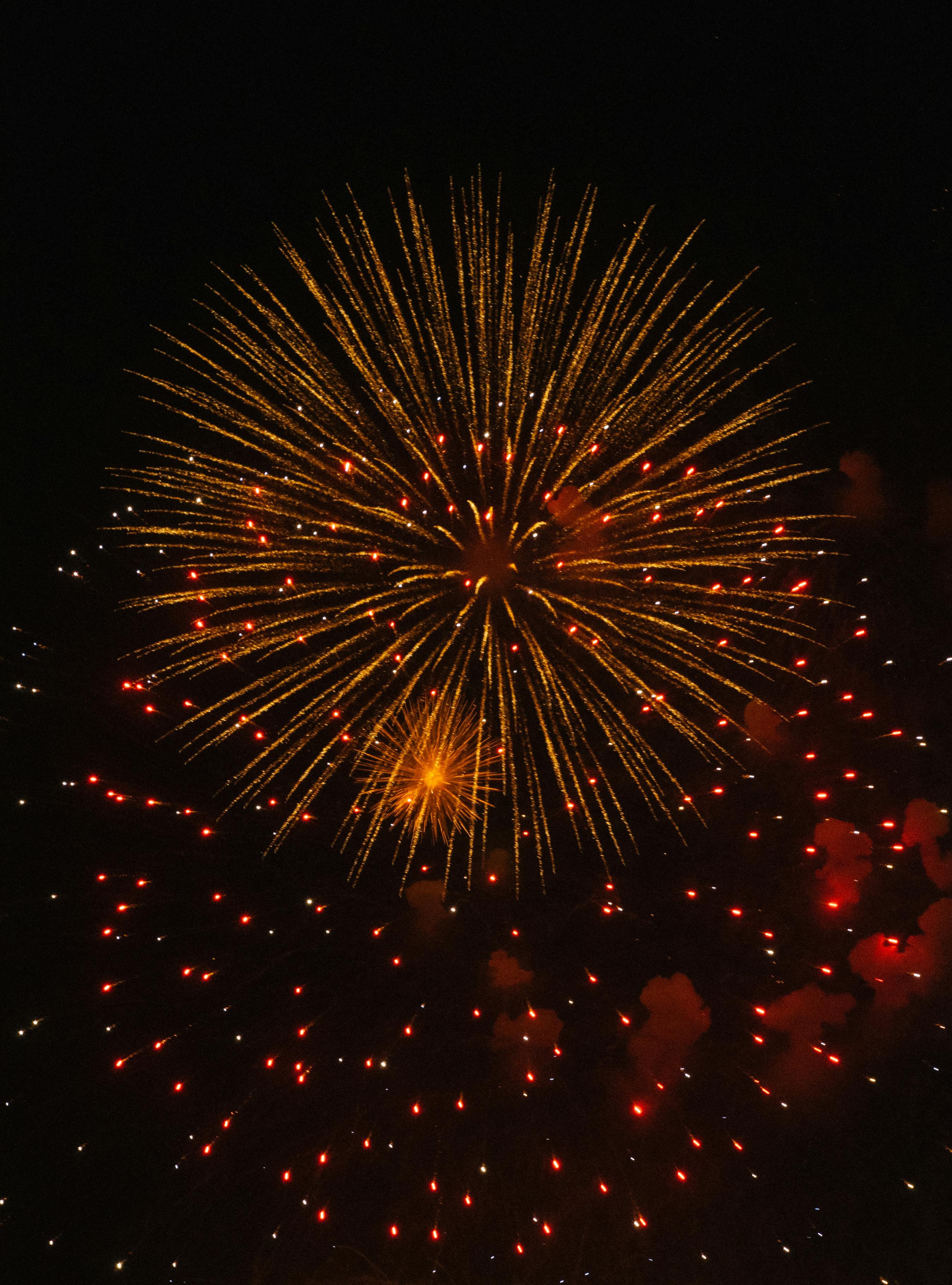 Spectacular fireworks lighting up the night sky, adding vibrance and festivity.