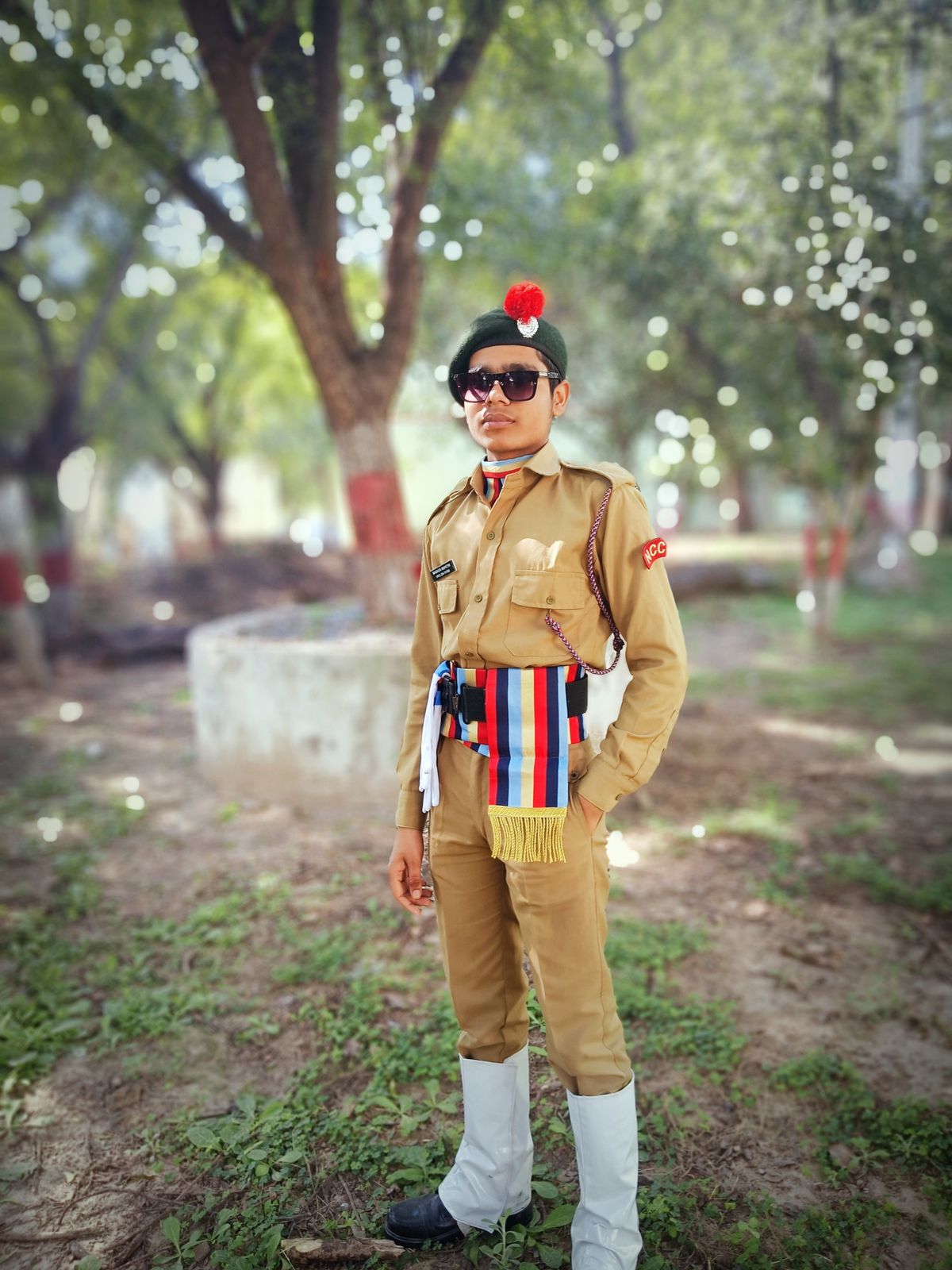 A cadet of Sainik School Sangli in uniform outdoors
