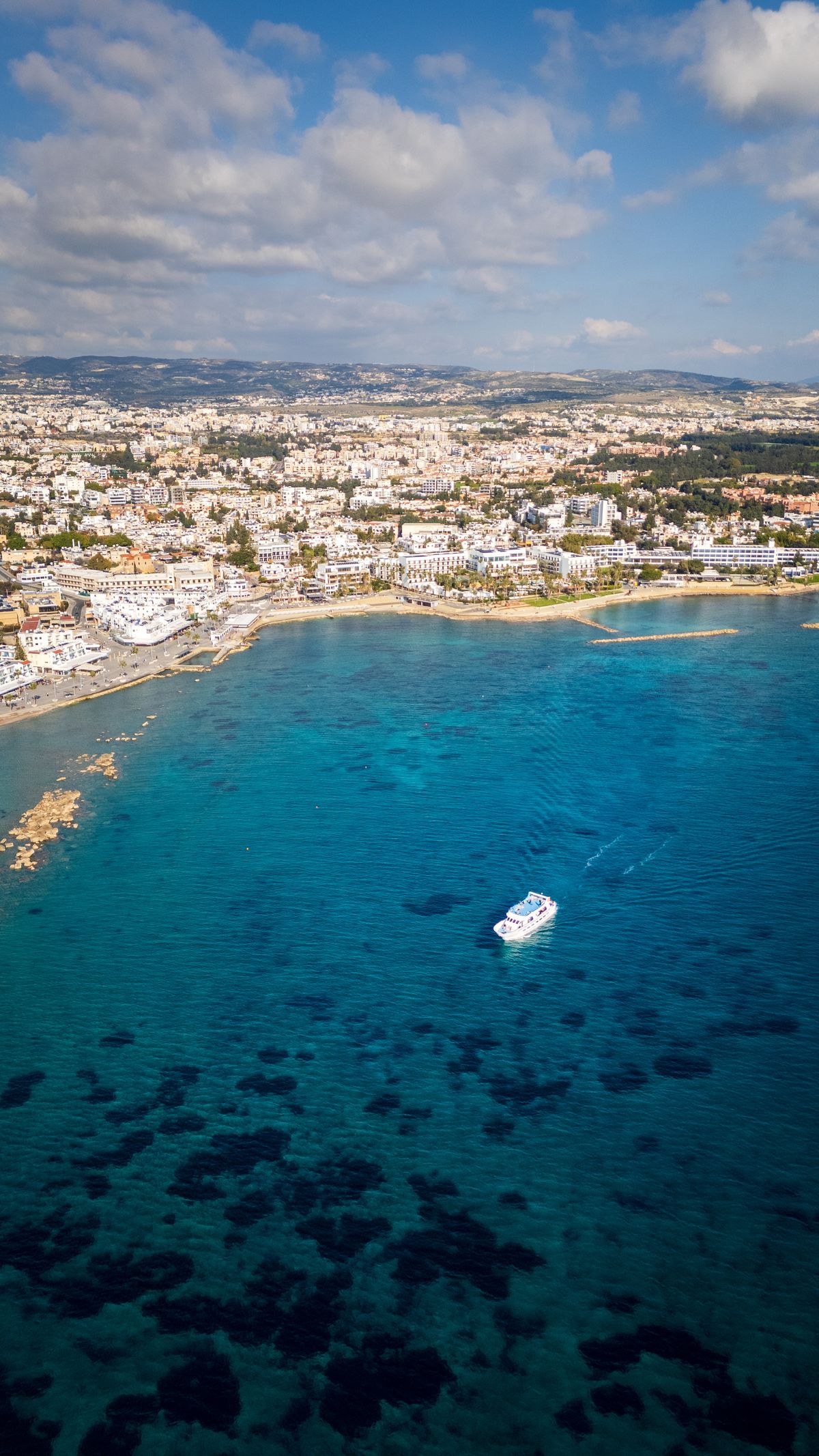 Aerial view of Paphos coastline, Cyprus
