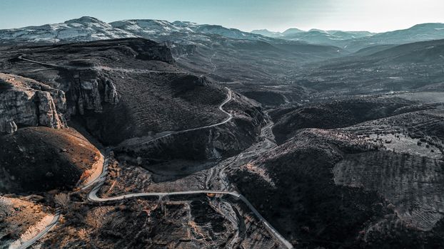 Stunning aerial view of the rugged and winding landscapes in Malatya, Türkiye.