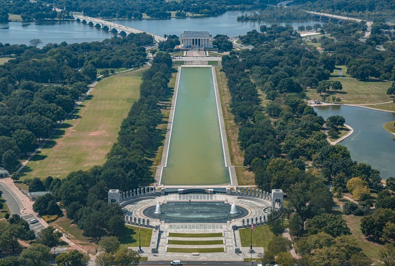 Aerial view of the Lincoln Memorial and Reflecting Pool in Washington DC