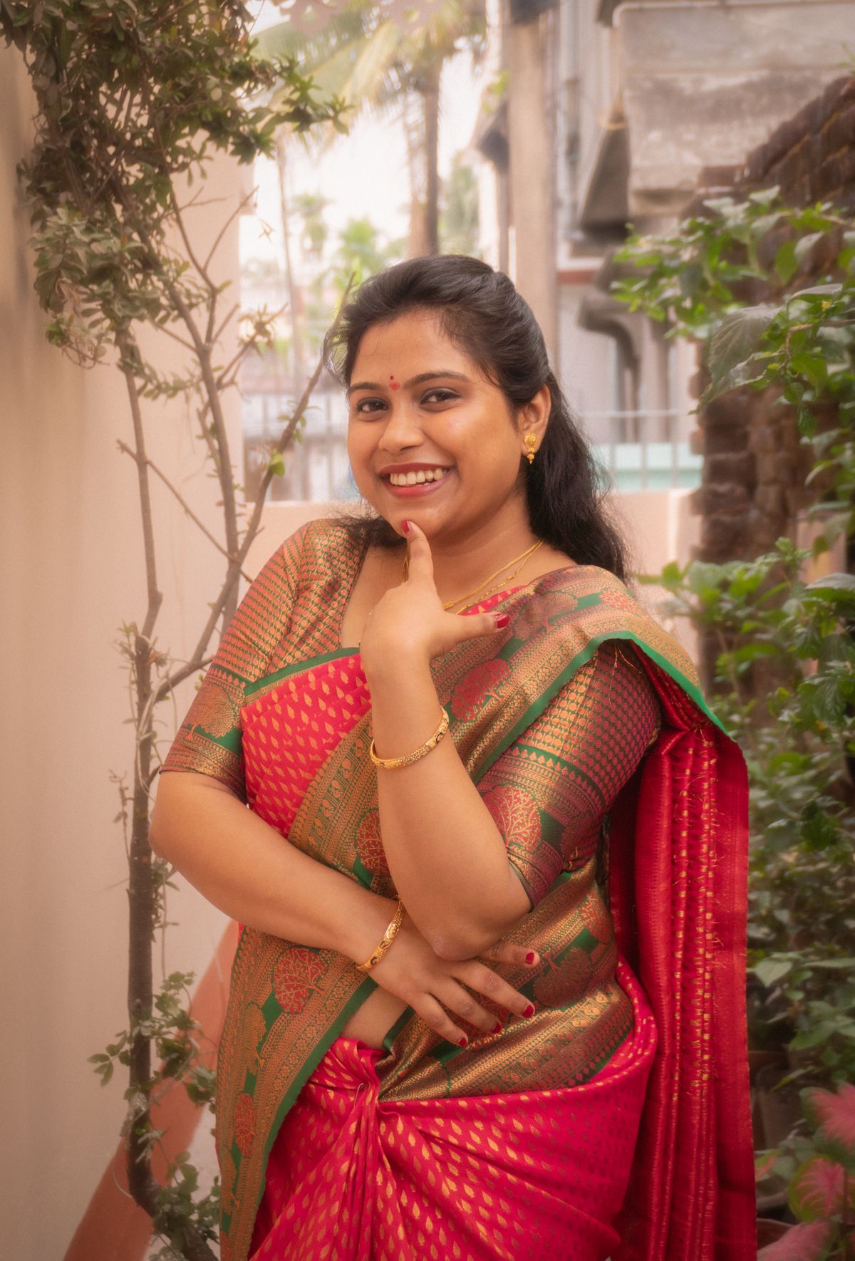 Elegant Woman in Traditional Indian Saree Outdoors · Free Stock Photo