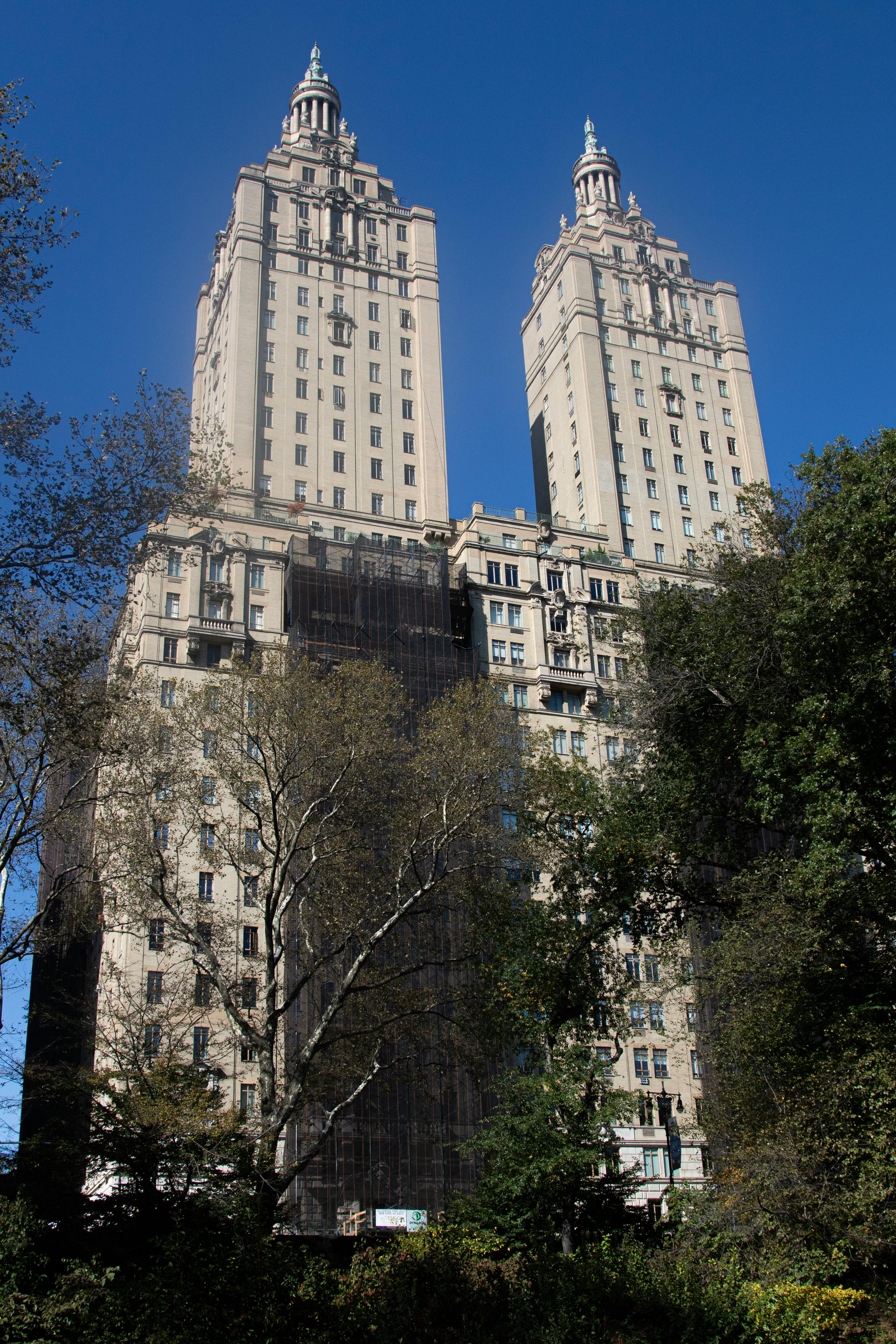 Iconic San Remo Towers view from Central Park, New York City.