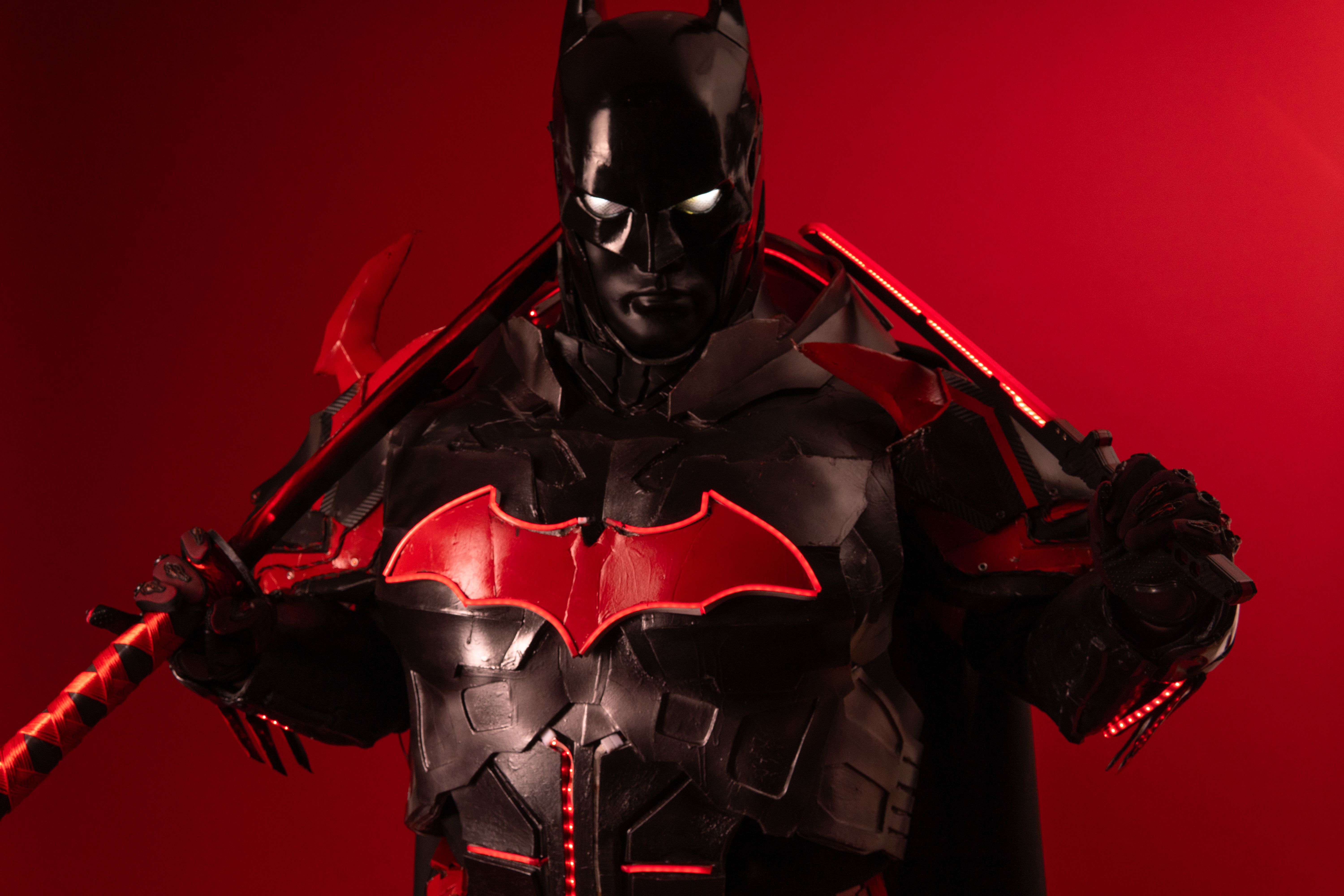 Striking Batman Inspired Cosplay With Red Accents Free Stock Photo