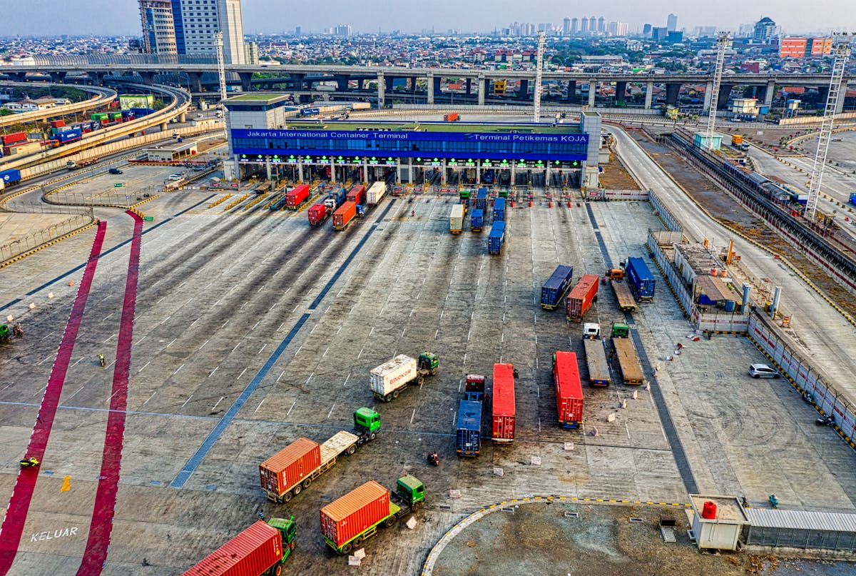 Container crane operating at port