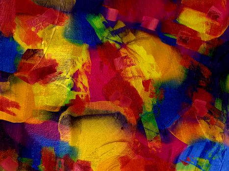 Colorful abstract expressionism painting with vibrant hues and dynamic textures.