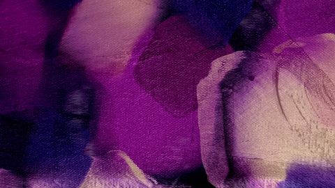 A dynamic abstract painting in purple hues with textured brushstrokes.