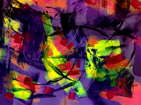 Colorful abstract expressionist artwork using bold neon tones.