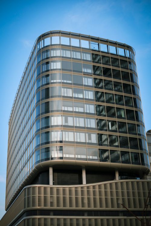 Free Contemporary office building with glass facade in Bratislava city center. Stock Photo