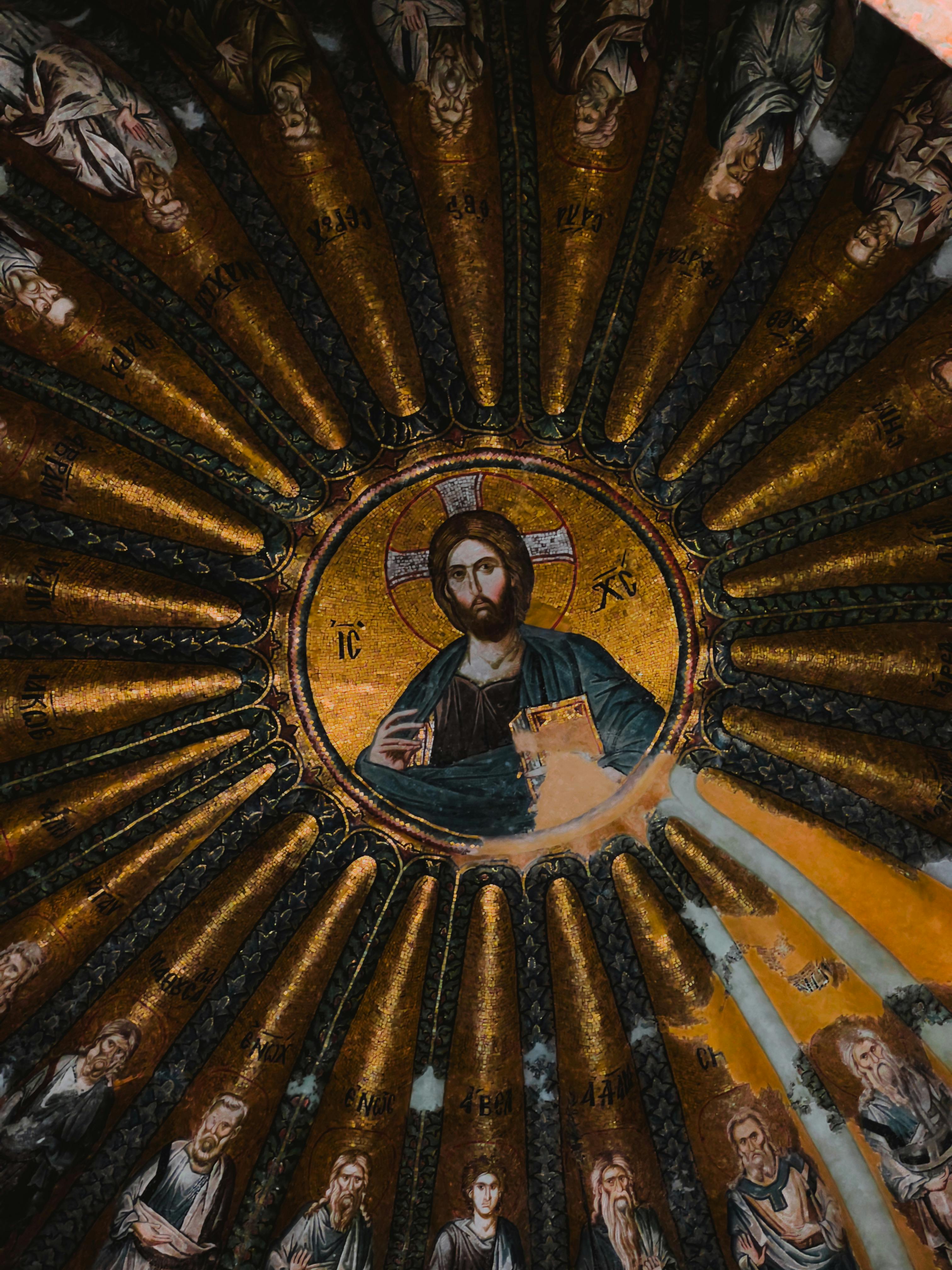 intricate byzantine dome mural of christ