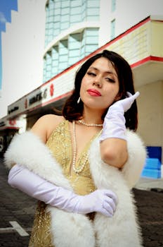 Glamorous woman with vintage style posing confidently outdoors in Heroica Puebla de Zaragoza.