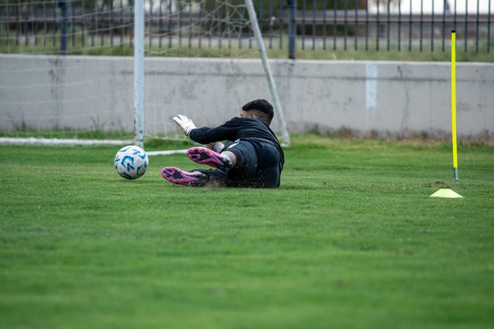 Goalkeeper training session on the pitch
