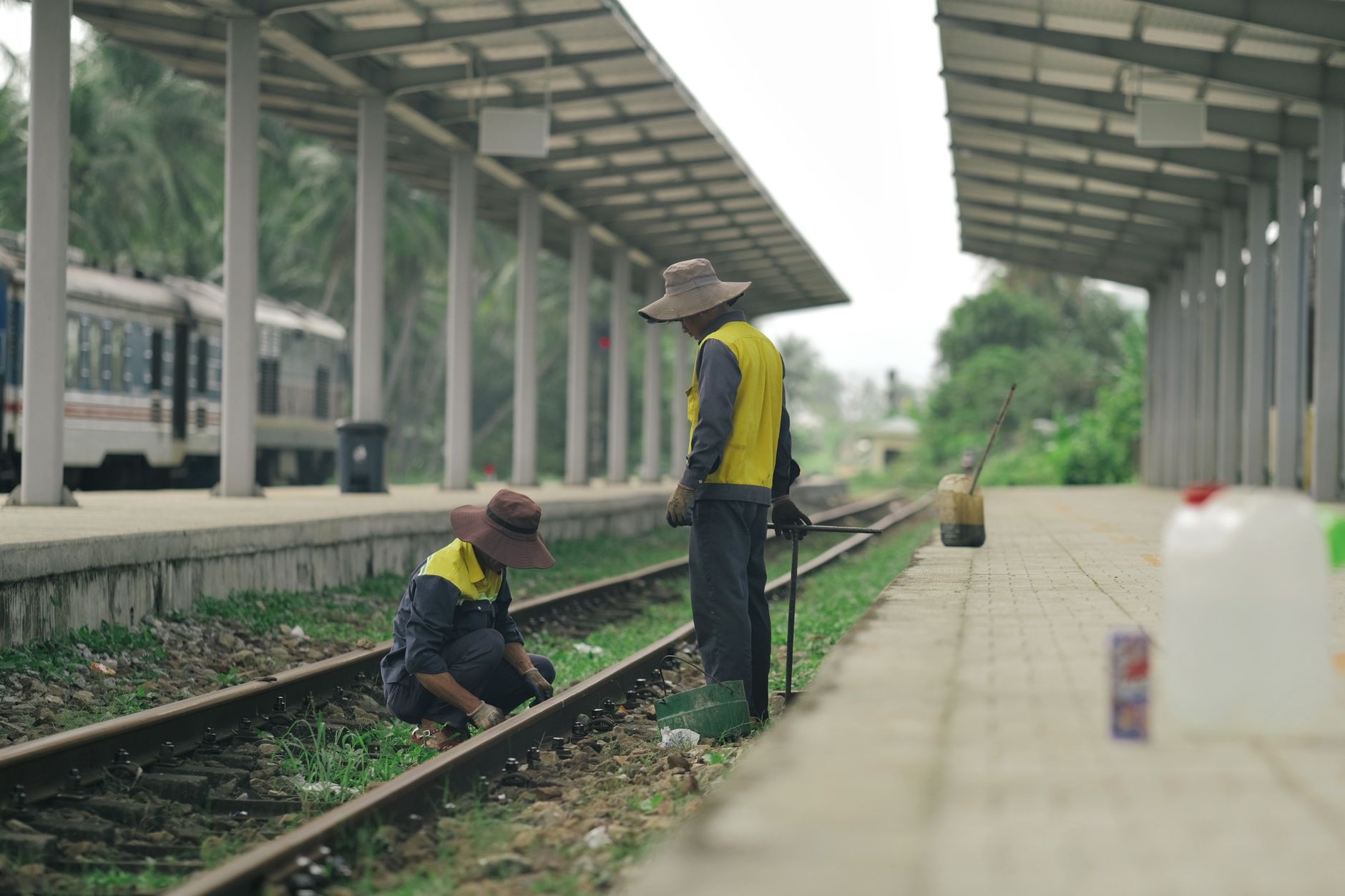 Railway track and train at a transit depot