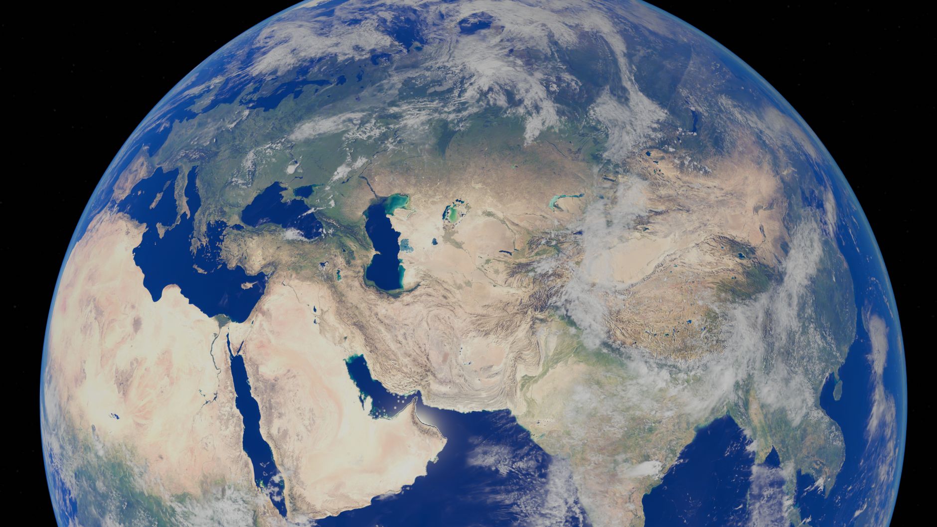Stunning satellite view of Earth highlighting the Middle East and parts of Asia.