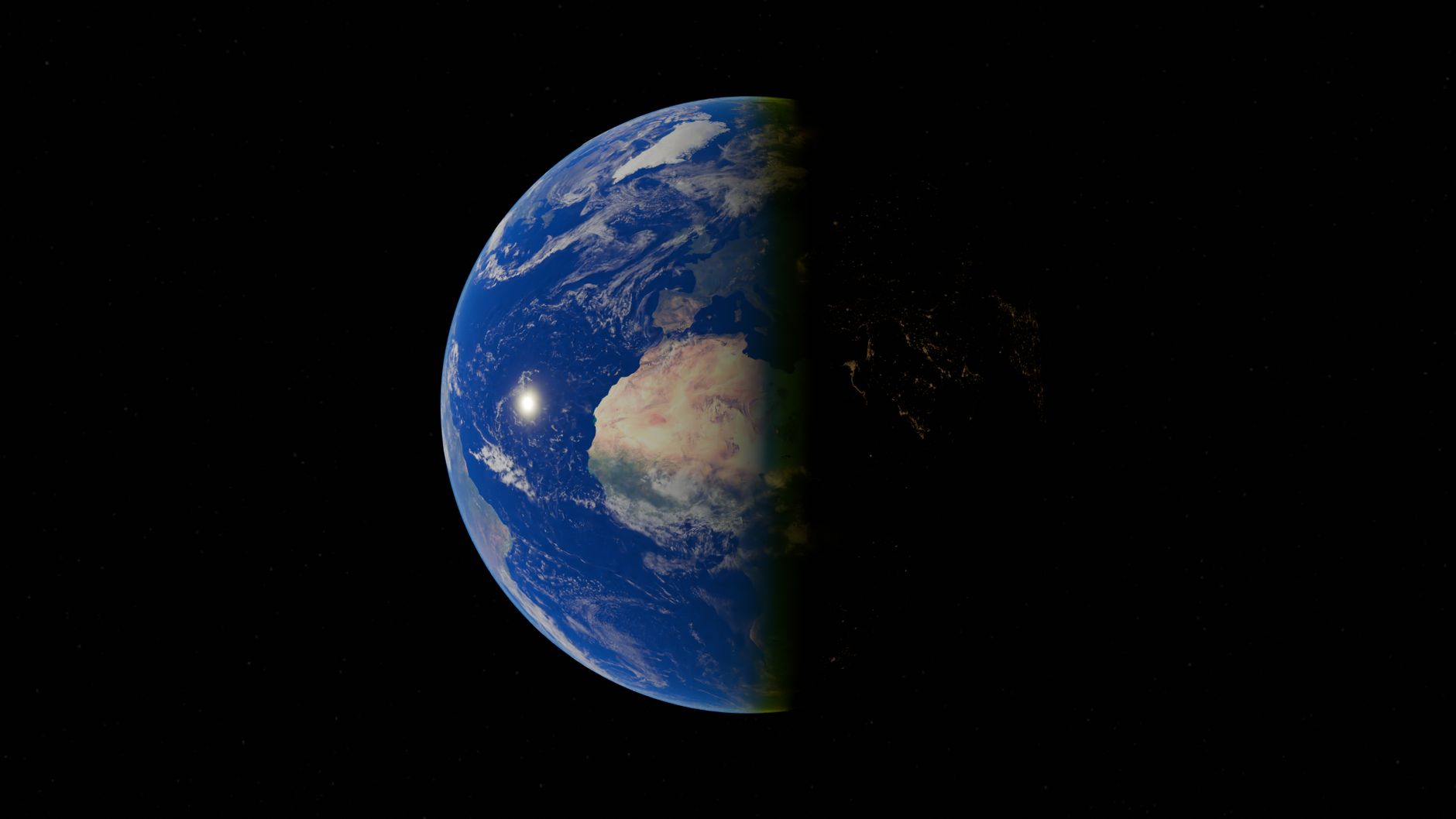 A captivating view of Earth half-illuminated from space, showcasing continents and oceans.