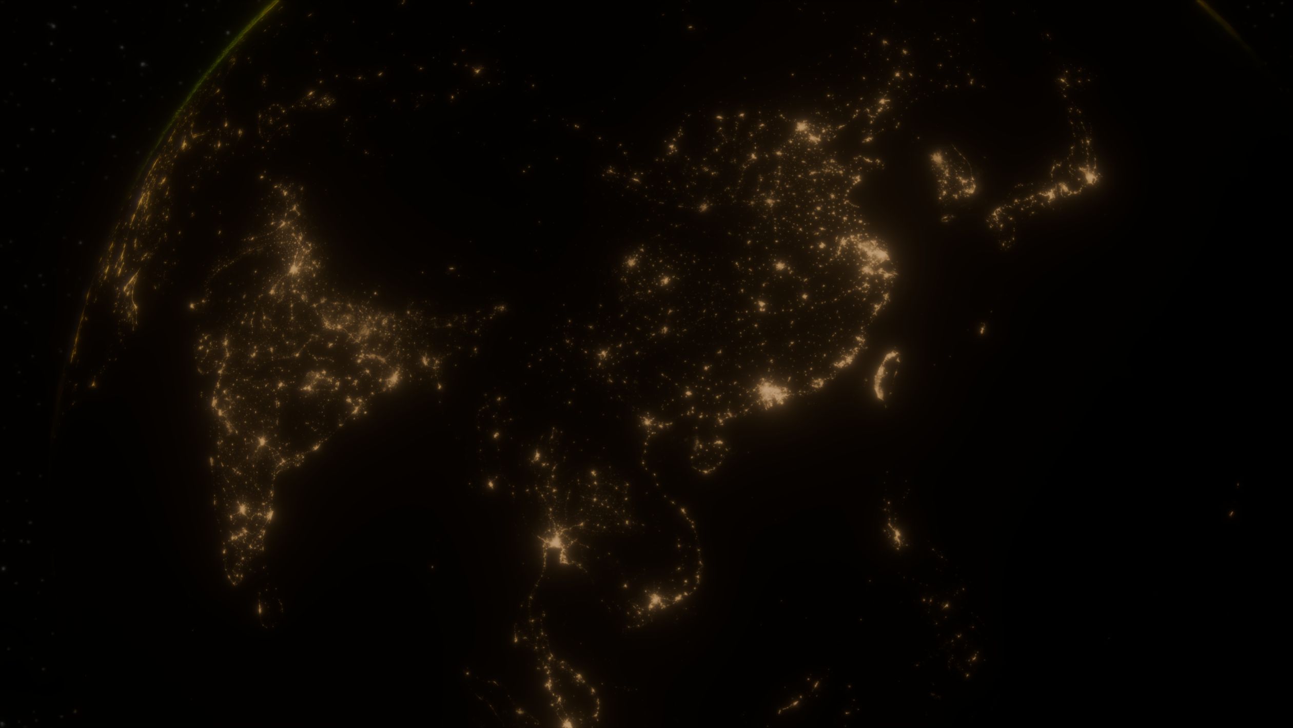 从太空看地球的夜晚,可以看到亚洲 · 免费素材图片