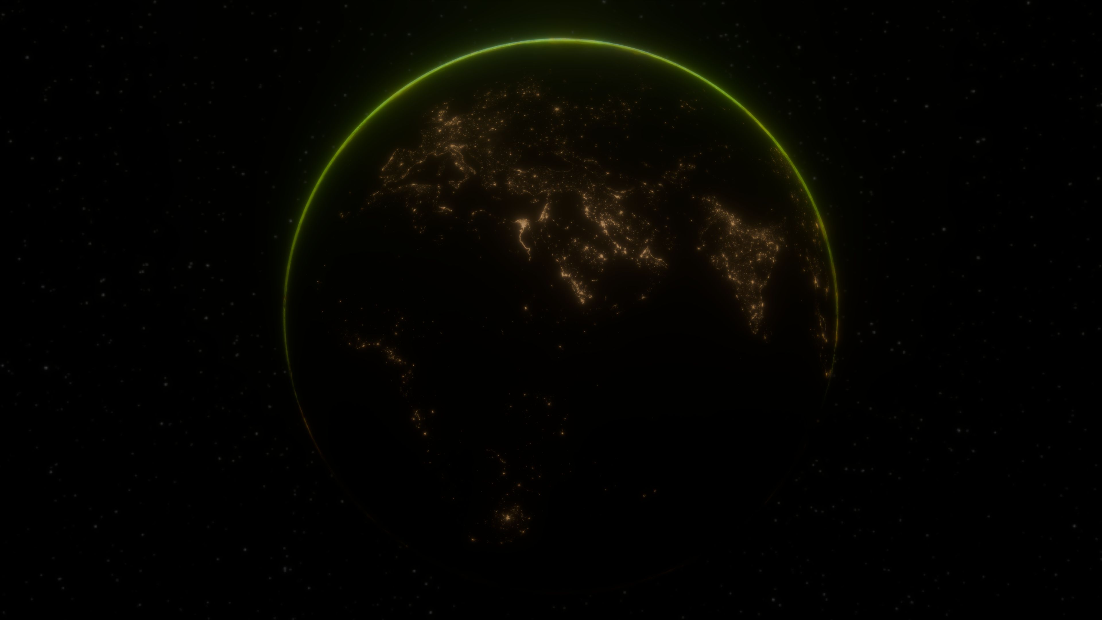 View of Earth's night lights with a glowing atmosphere captured from space.