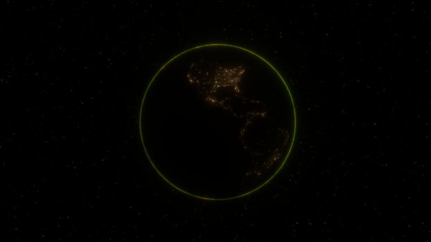 A breathtaking view of Earth at night showing city lights from space, highlighting North and South America.