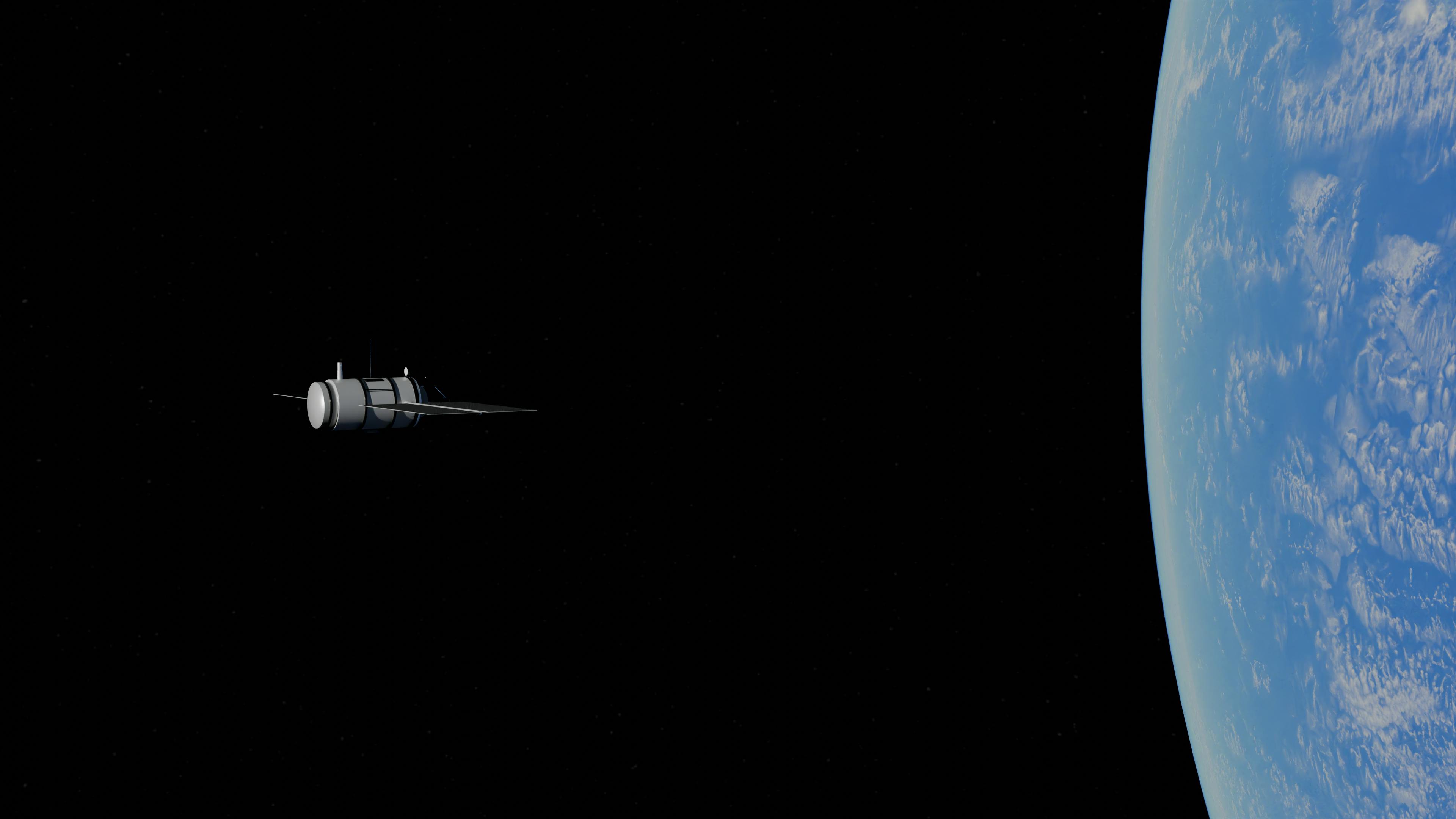 A satellite orbiting Earth amidst the vastness of space, capturing the planet's beauty.