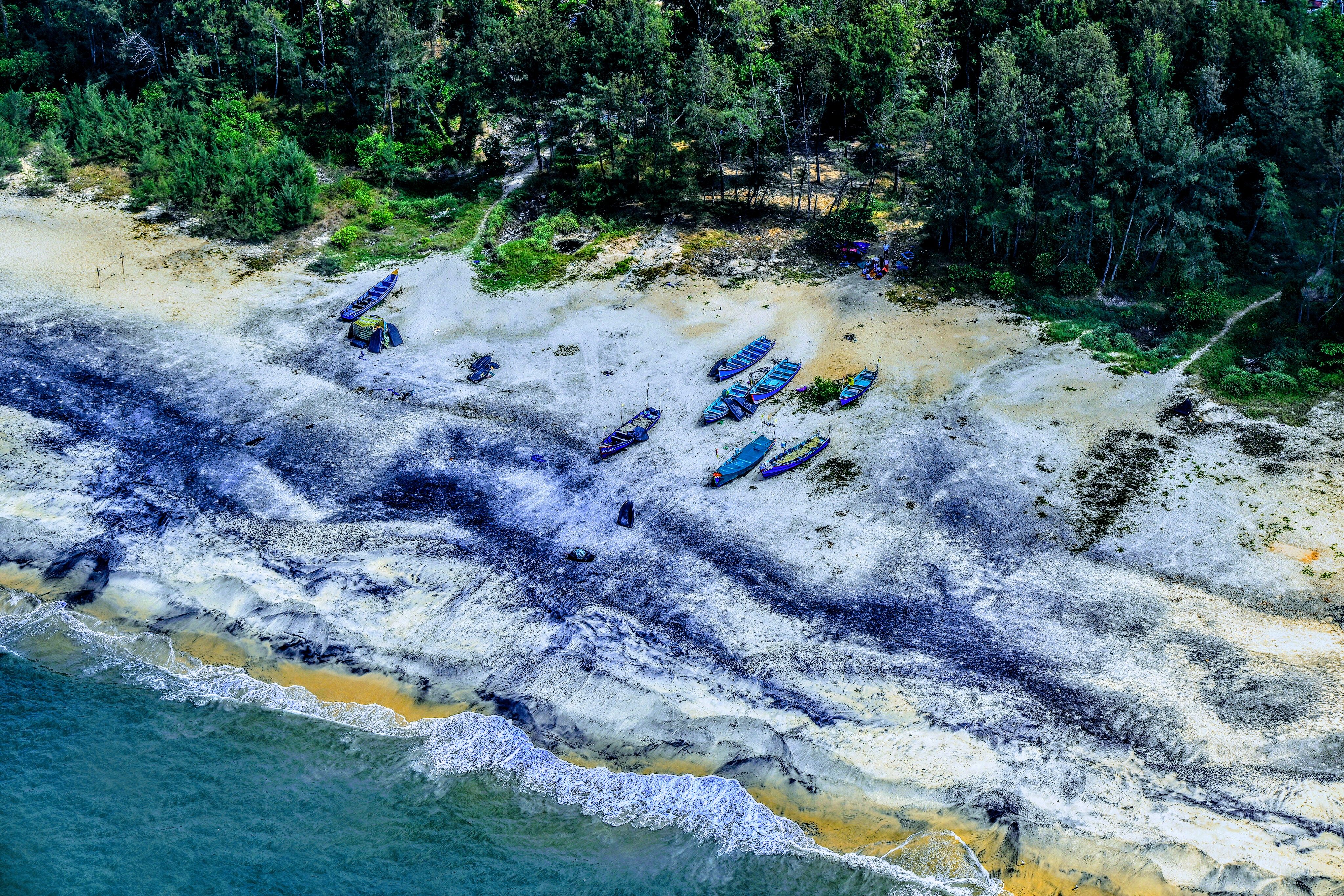 Aerial View of Boats on a Sandy Beach · Free Stock Photo