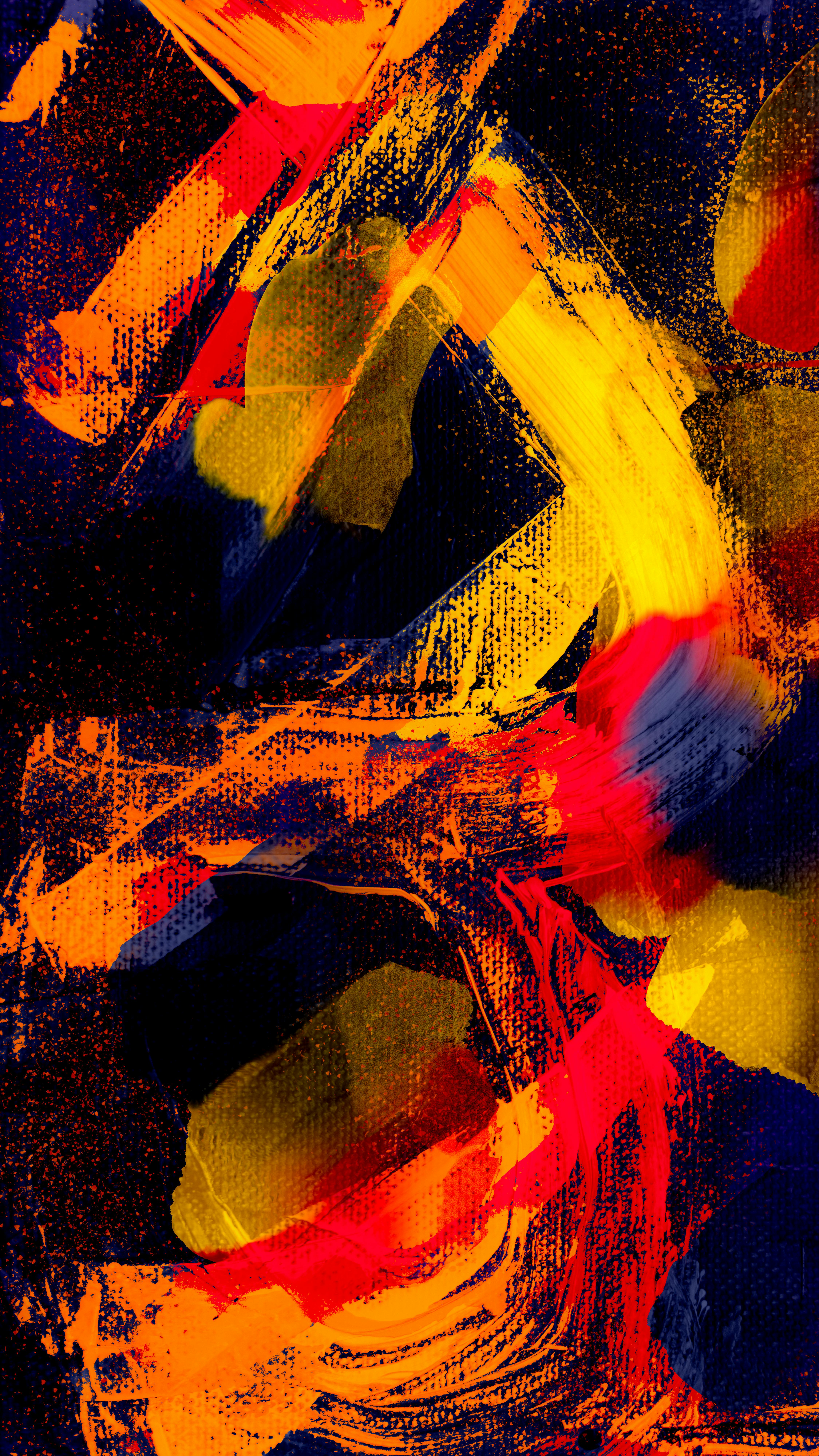Colorful abstract expressionist painting with bold brushstrokes and dynamic hues.