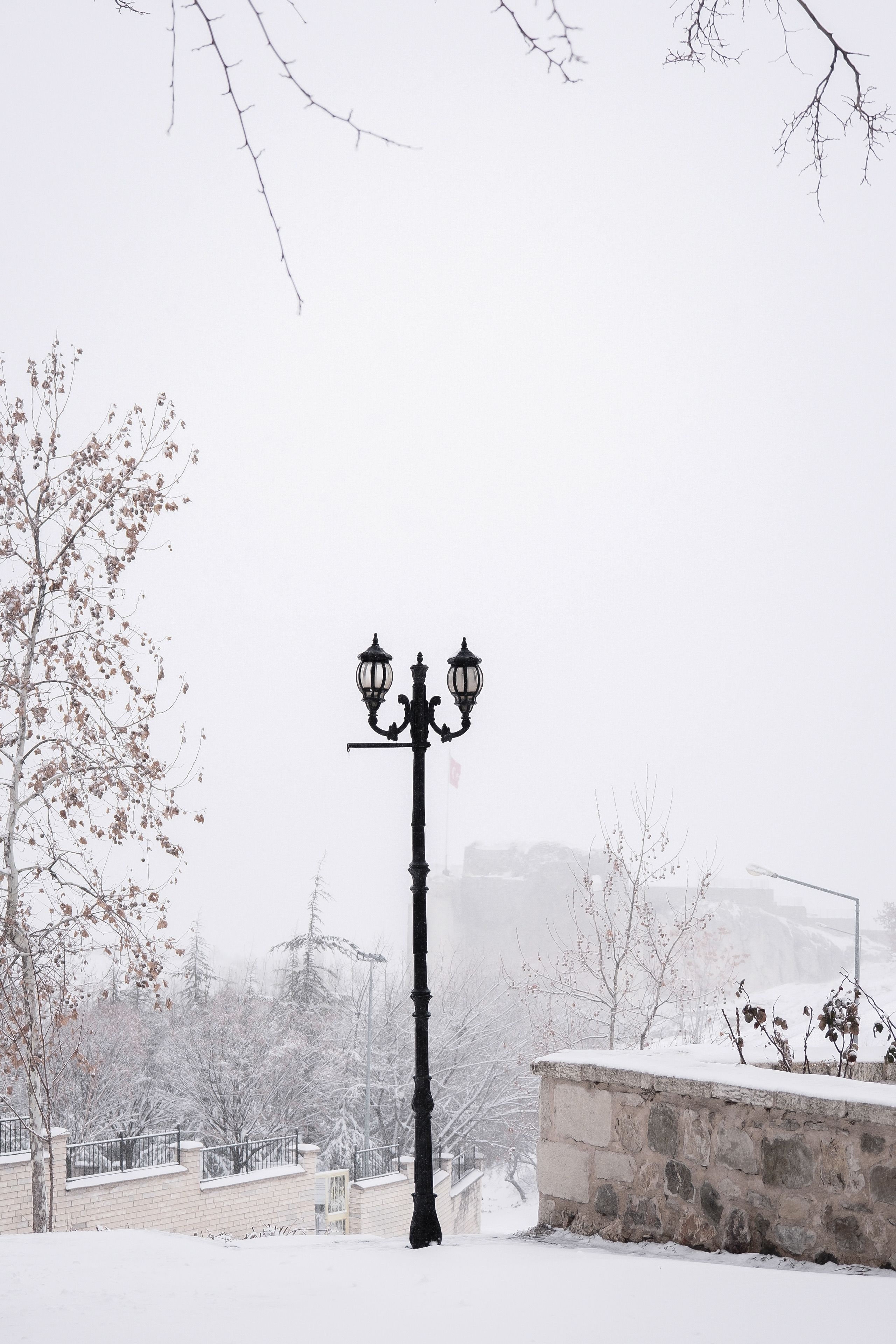 Serene Winter Landscape with Vintage Street Lamp · Free Stock Photo