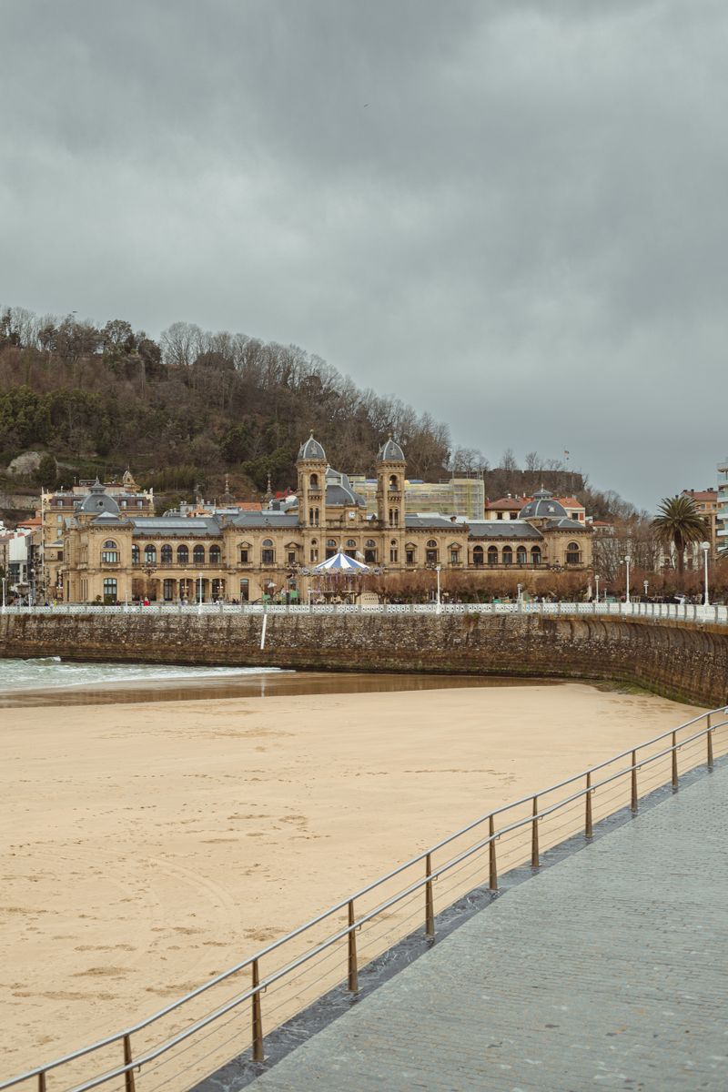 Historic beachfront building of San Sebastián City Hall facing La Concha bay
