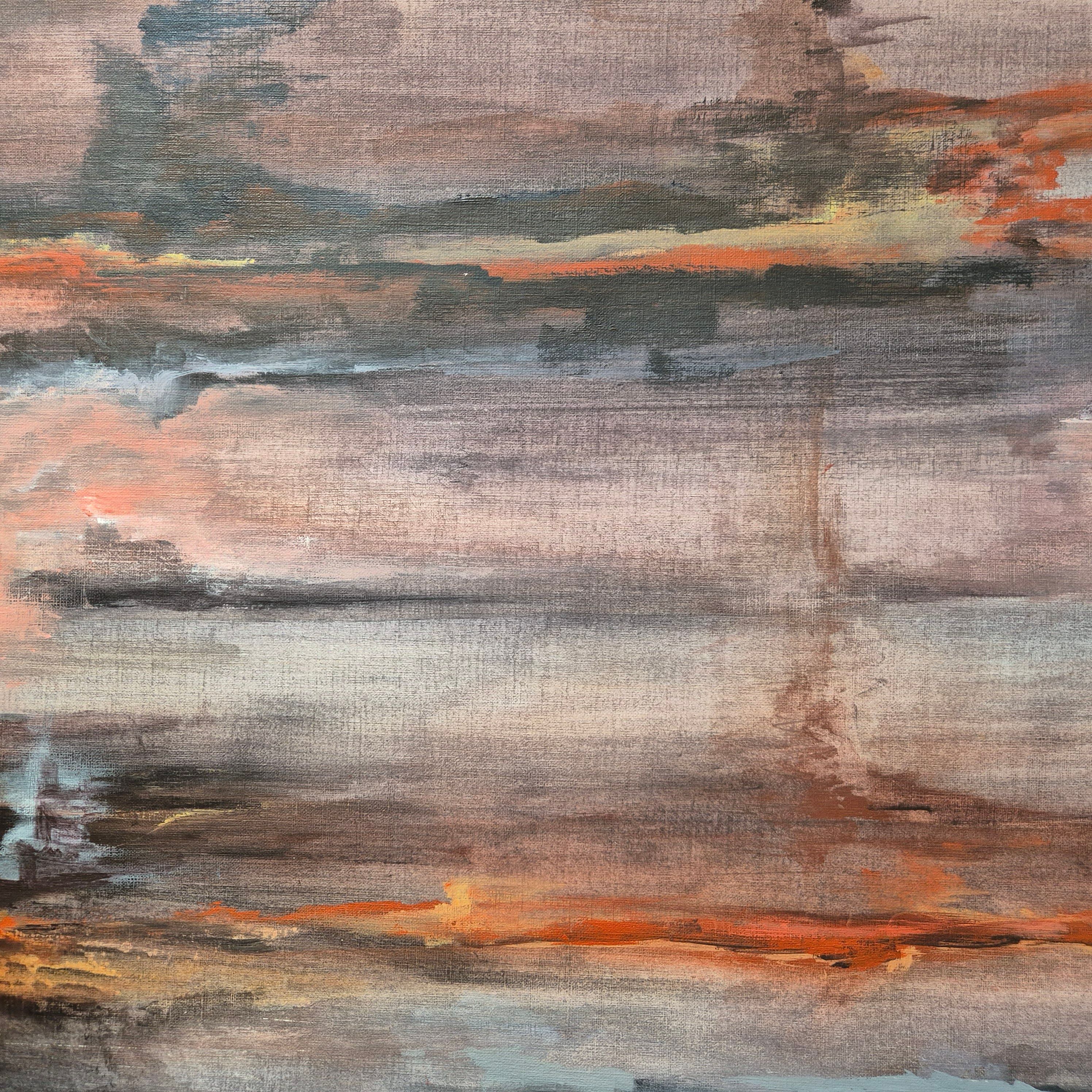 Richly textured abstract painting with earth tones creating a layered effect.