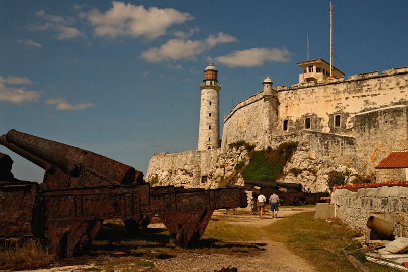 Morro Castle and lighthouse in Havana with old cannons