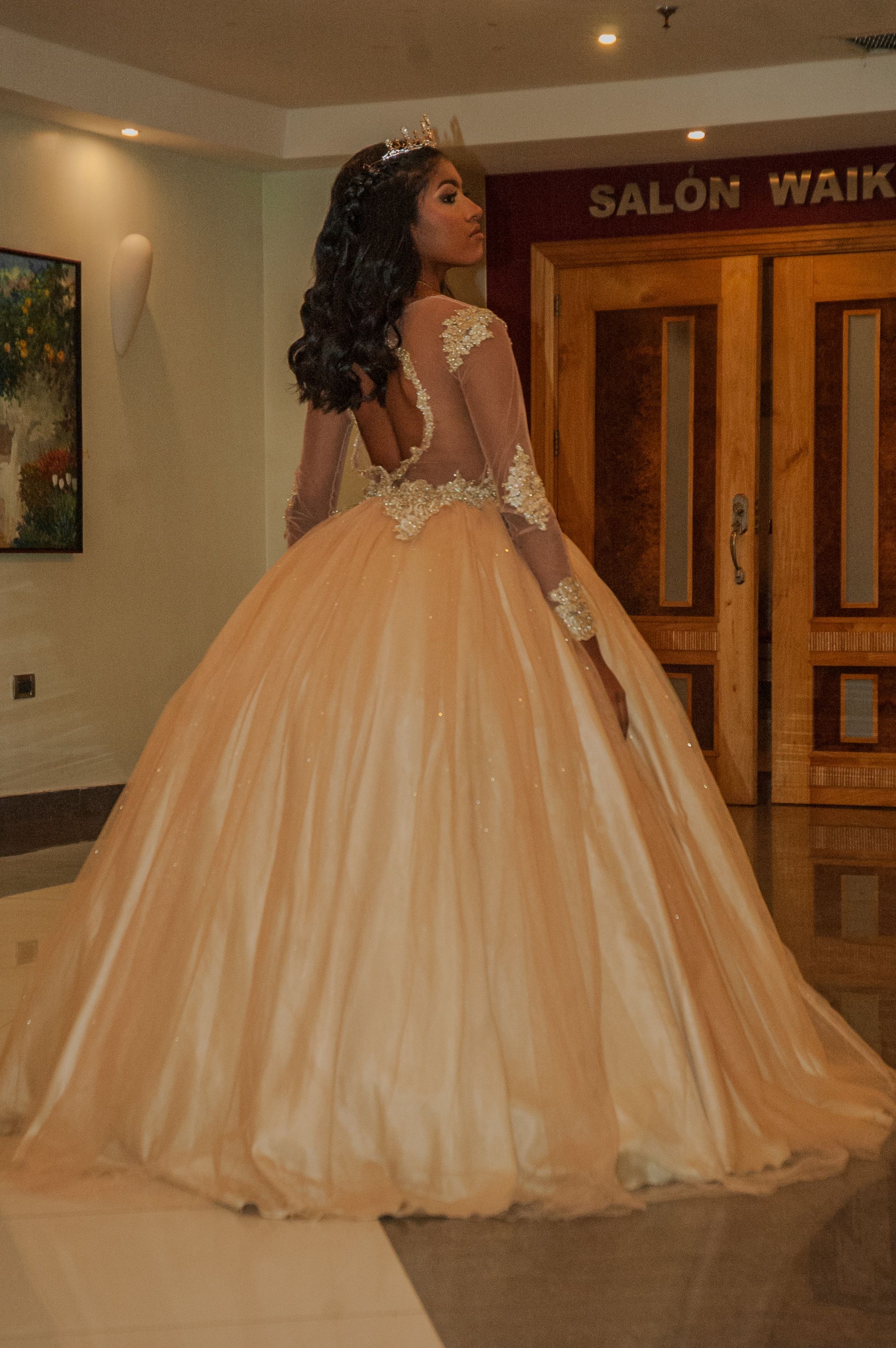 Robe De Soirée élégante Dans Un Décor De Salle De Bal Luxueux · Photo ...