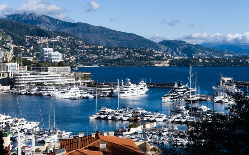Monaco harbour with superyachts